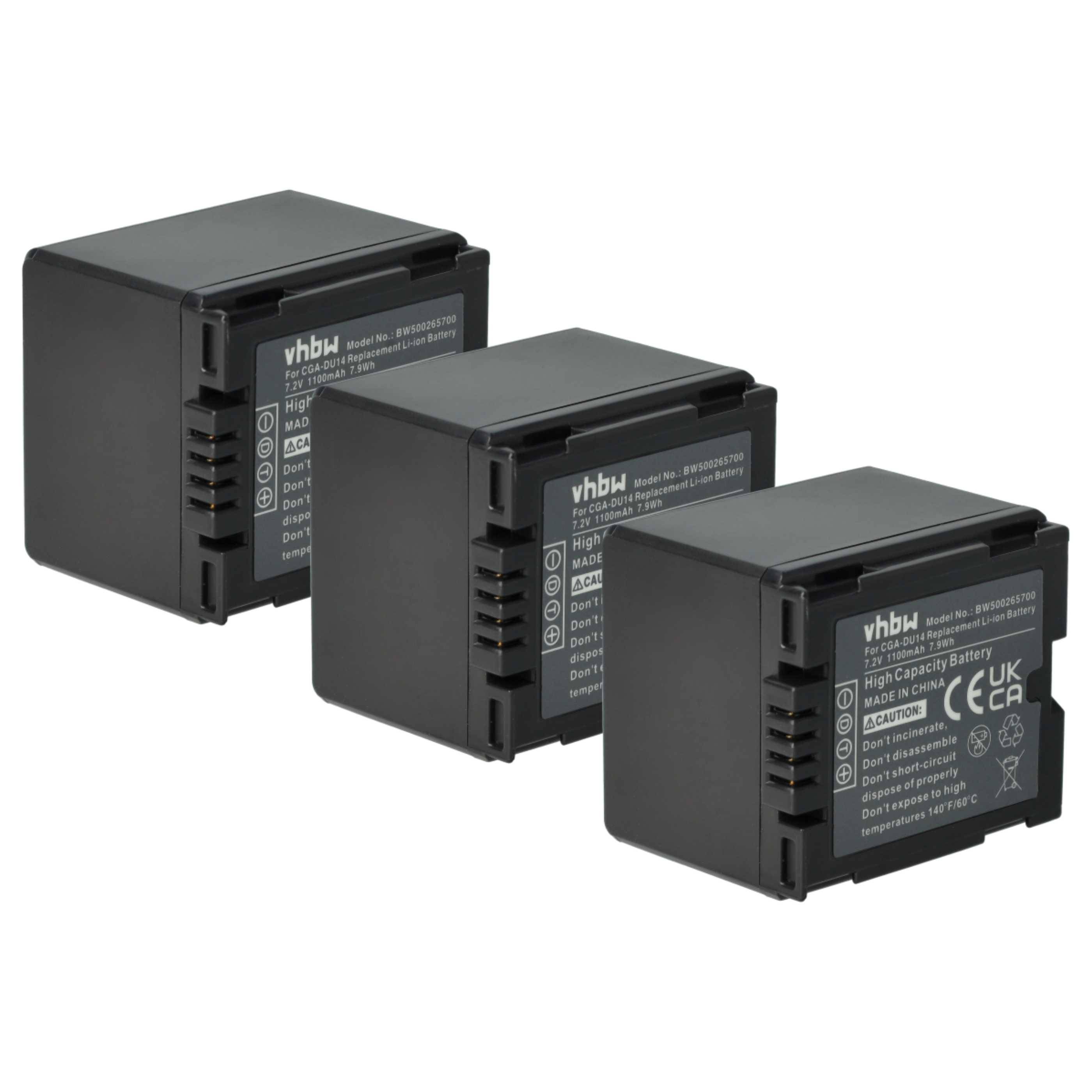 vhbw 3x Akku kompatibel mit Panasonic VDR-M50, VDR-M30, VDR-D250, VDR-D220, VDR-D310, VDR-D300 Videokamera Camcorder (1100 mAh, 7,2 V, Li-Ion)