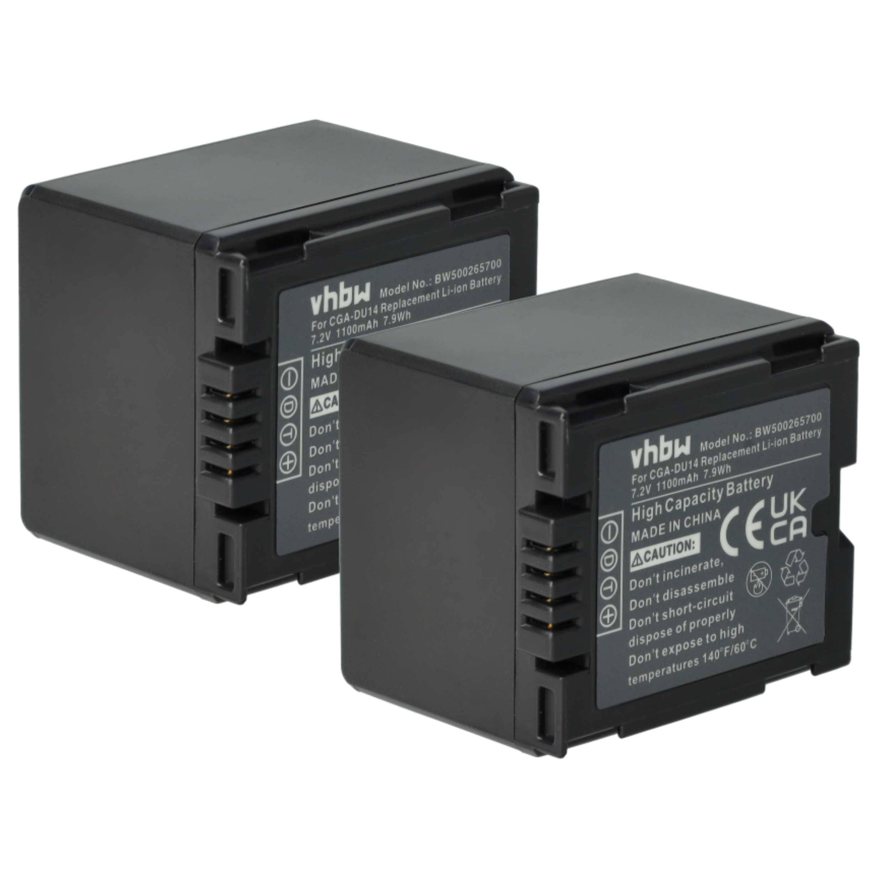 vhbw 2x Akku Ersatz für Panasonic VW-VBD210, VW-VBD140, VW-VBD070 für Videokamera Camcorder (1100 mAh, 7,2 V, Li-Ion)