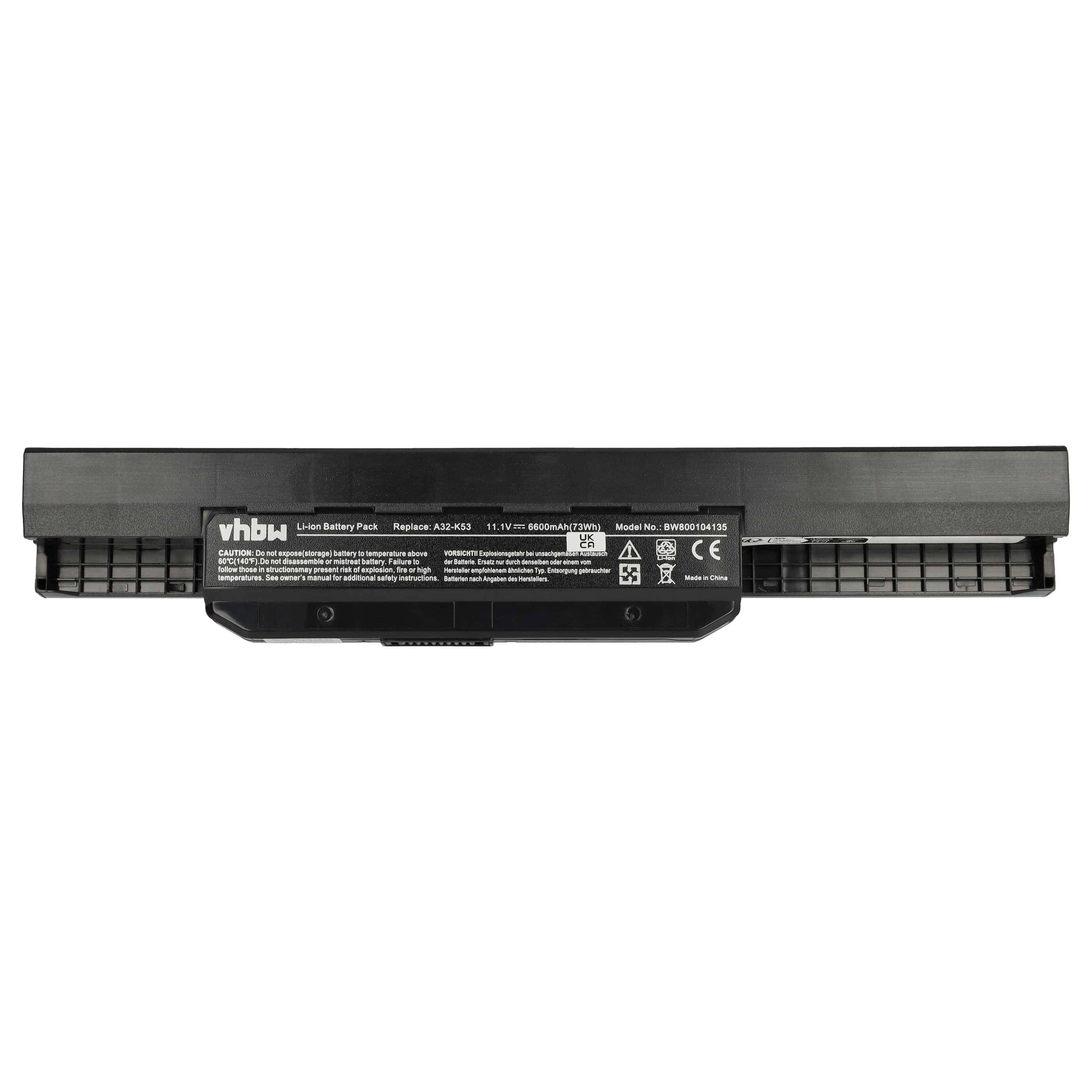 vhbw 1x Akku kompatibel mit Asus K53J, K53F, K53E, K53BY, K43U, K53JC, K53JA, K53, K53BR, K53B Notebook (6600 mAh, 11,1 V, Li-Ion)