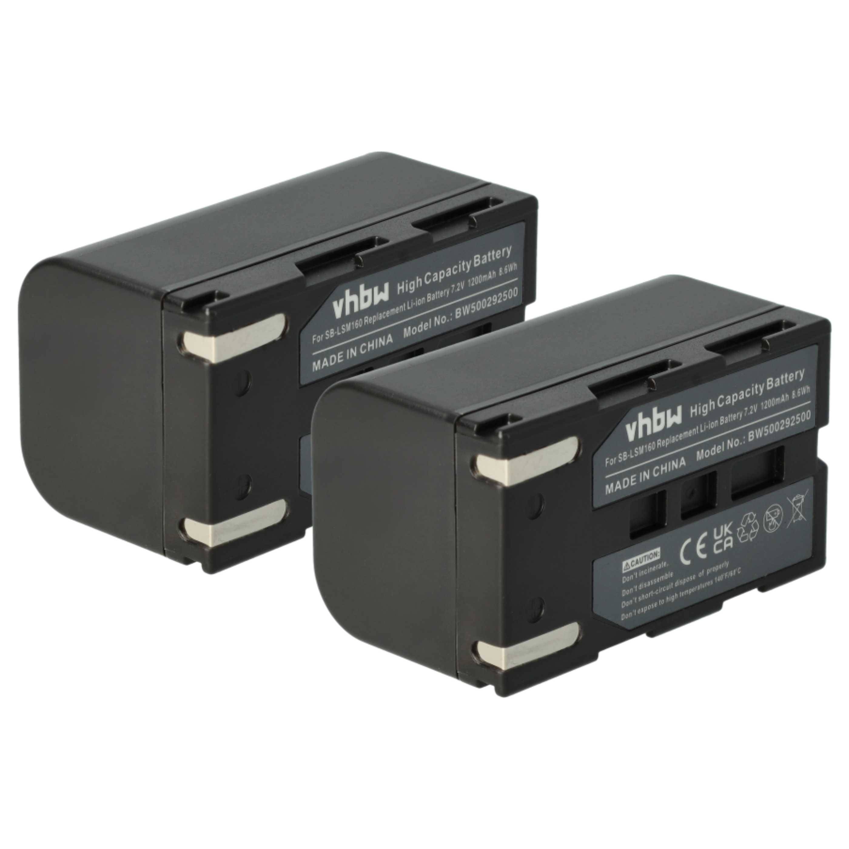 vhbw 2x Akku Ersatz für Samsung SB-LSM160, SB-LSM320, SB-LSM80 für Videokamera Camcorder (1200 mAh, 7,2 V, Li-Ion)