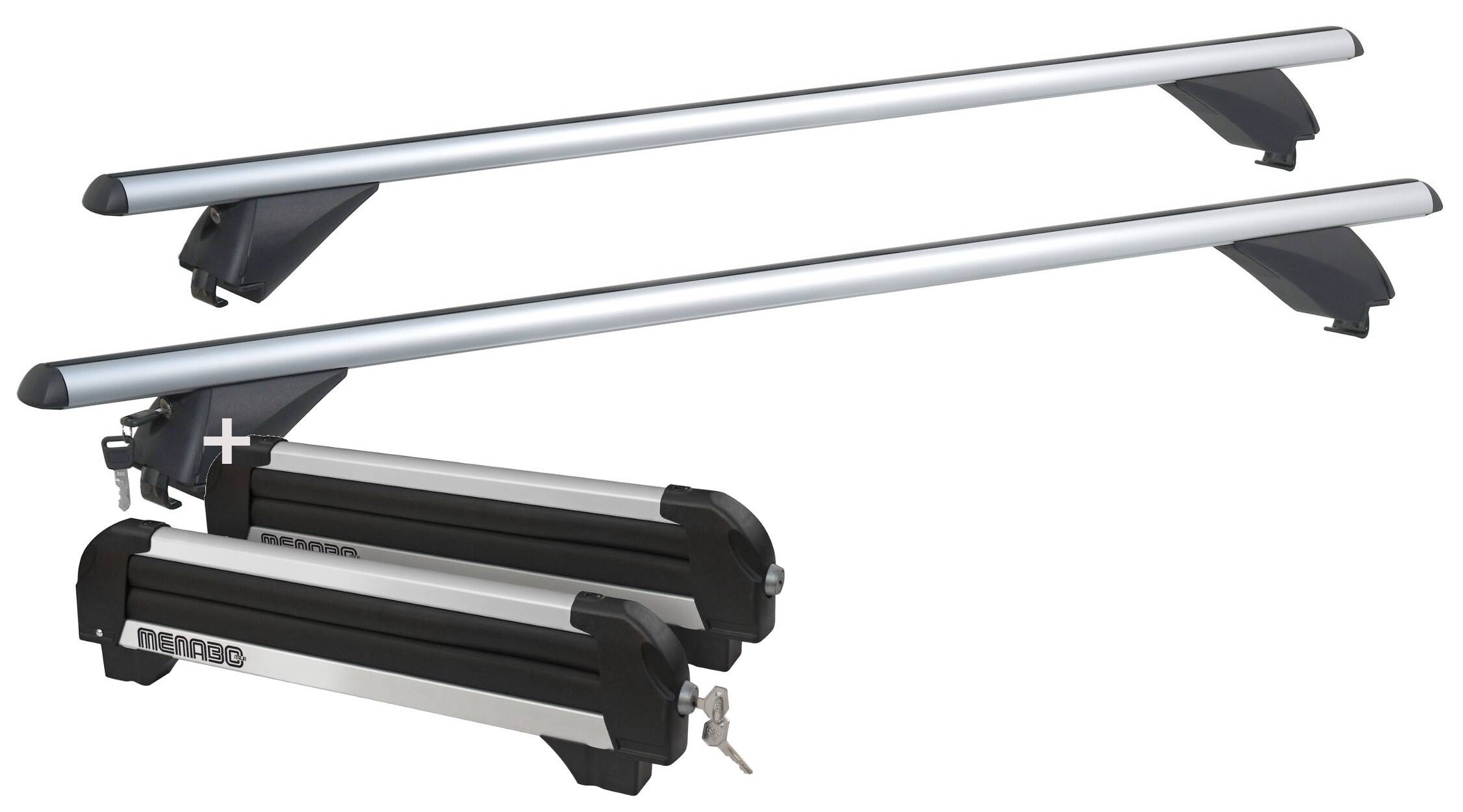 Skiträger ICEBERG 4 Paar Ski + Alu Dachträger RB003 kompatibel mit für VW Golf Sportsvan (5Türer) ab 2014