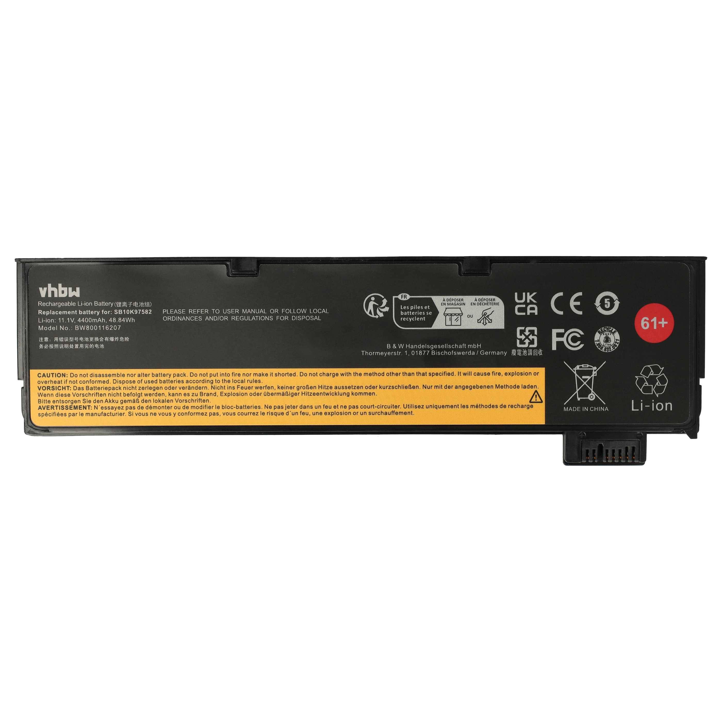 vhbw Akku Ersatz für Lenovo SB10K97581, SB10K97582, SB10K97584, SB10K97580, SB10K97583 für Notebook (4400 mAh, 11,1 V, Li-Ion)