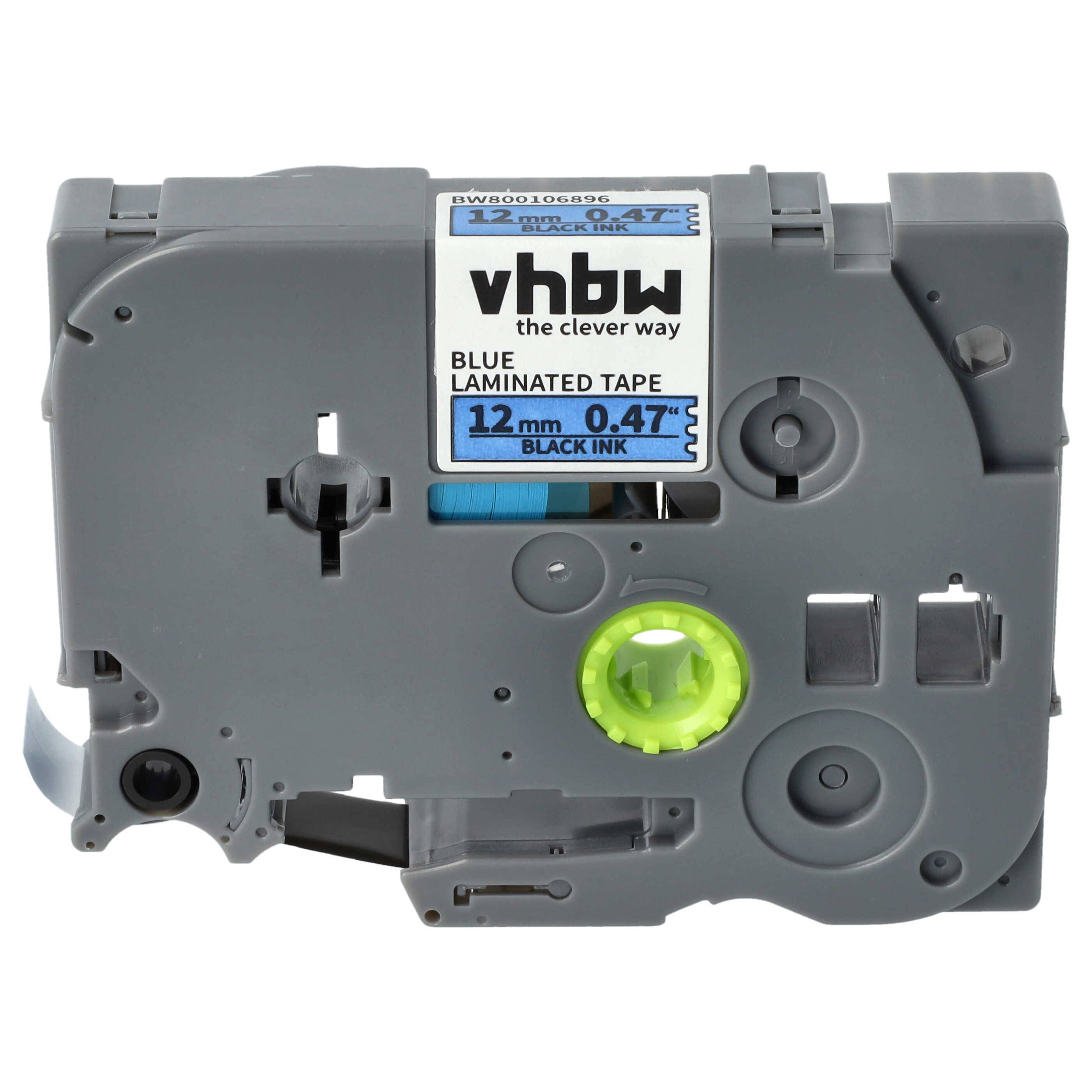 vhbw Schriftband-Kassette kompatibel mit Brother PT 1180SC | 1180SP, 1200, 11Q, 1180HK, 1190 Etiketten-Drucker 8m x 12mm Schwarz auf Blau