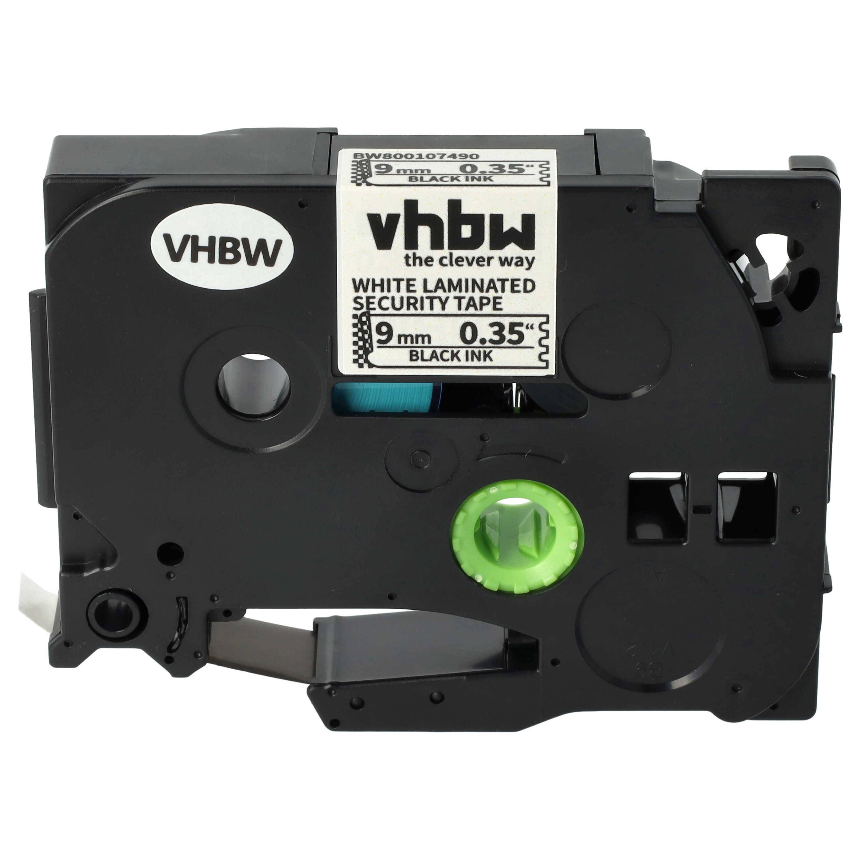 vhbw Schriftband-Kassette kompatibel mit Brother PT 2480, 2470, 2700VP, 2730VP, 2500PC Etiketten-Drucker 8m x 9mm Schwarz auf Weiß Sicherheitsband
