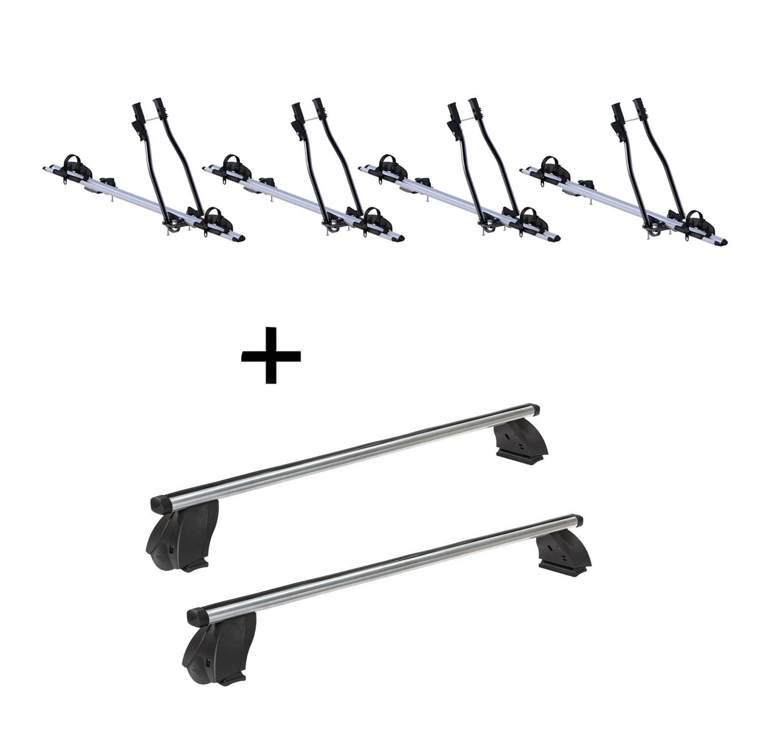 4x Fahrradträger SAGITTAR + Dachträger K1 PRO Aluminium kompatibel mit für Mercedes CLA Shooting Brake (X117) (5Türer) ab 15