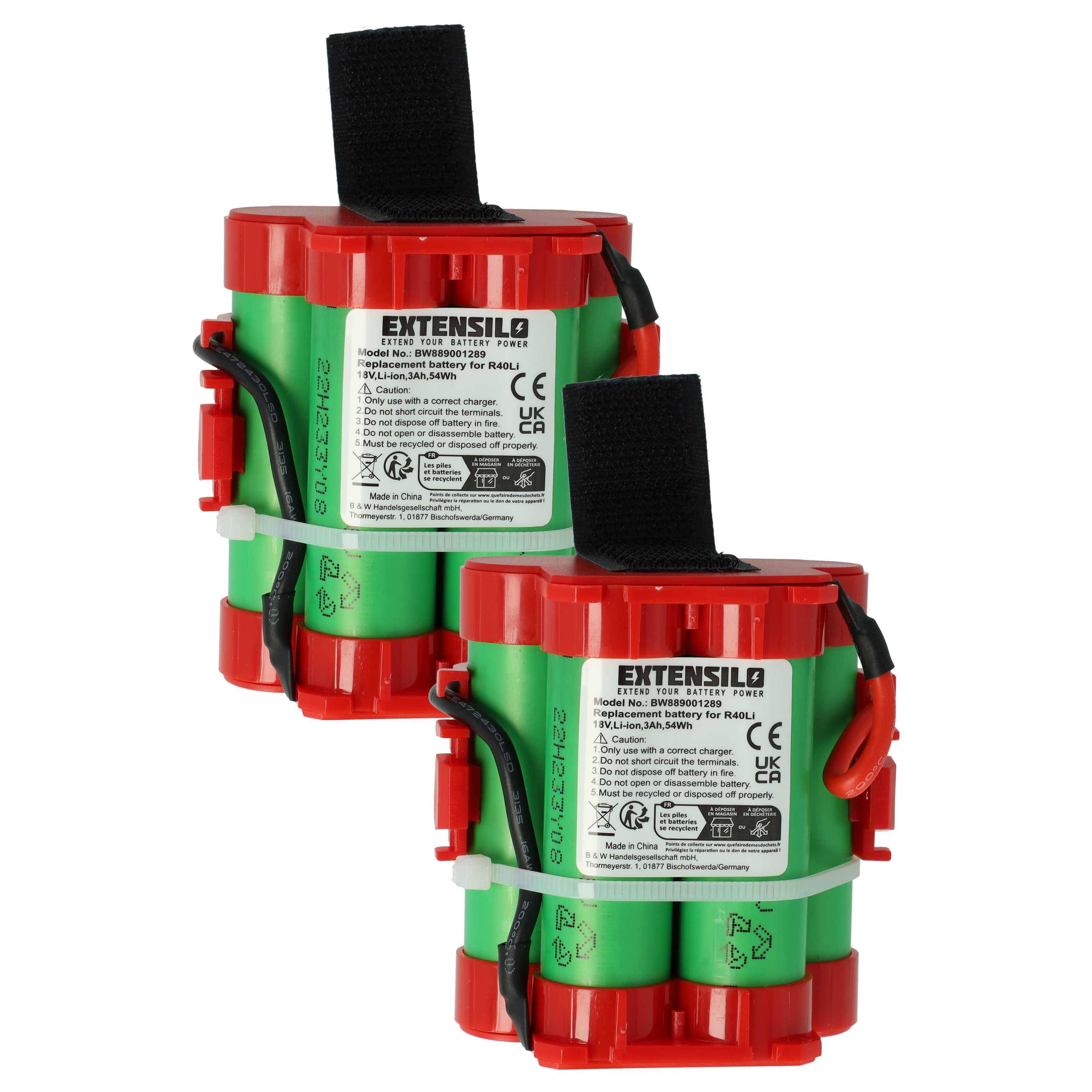 EXTENSILO 2x Akku Ersatz für Gardena 574 47 68-01, 505 69 73-20, 574 47 68-03, 574 47 68-02 für Rasenmäher (3000mAh, 18V, Li-Ion)