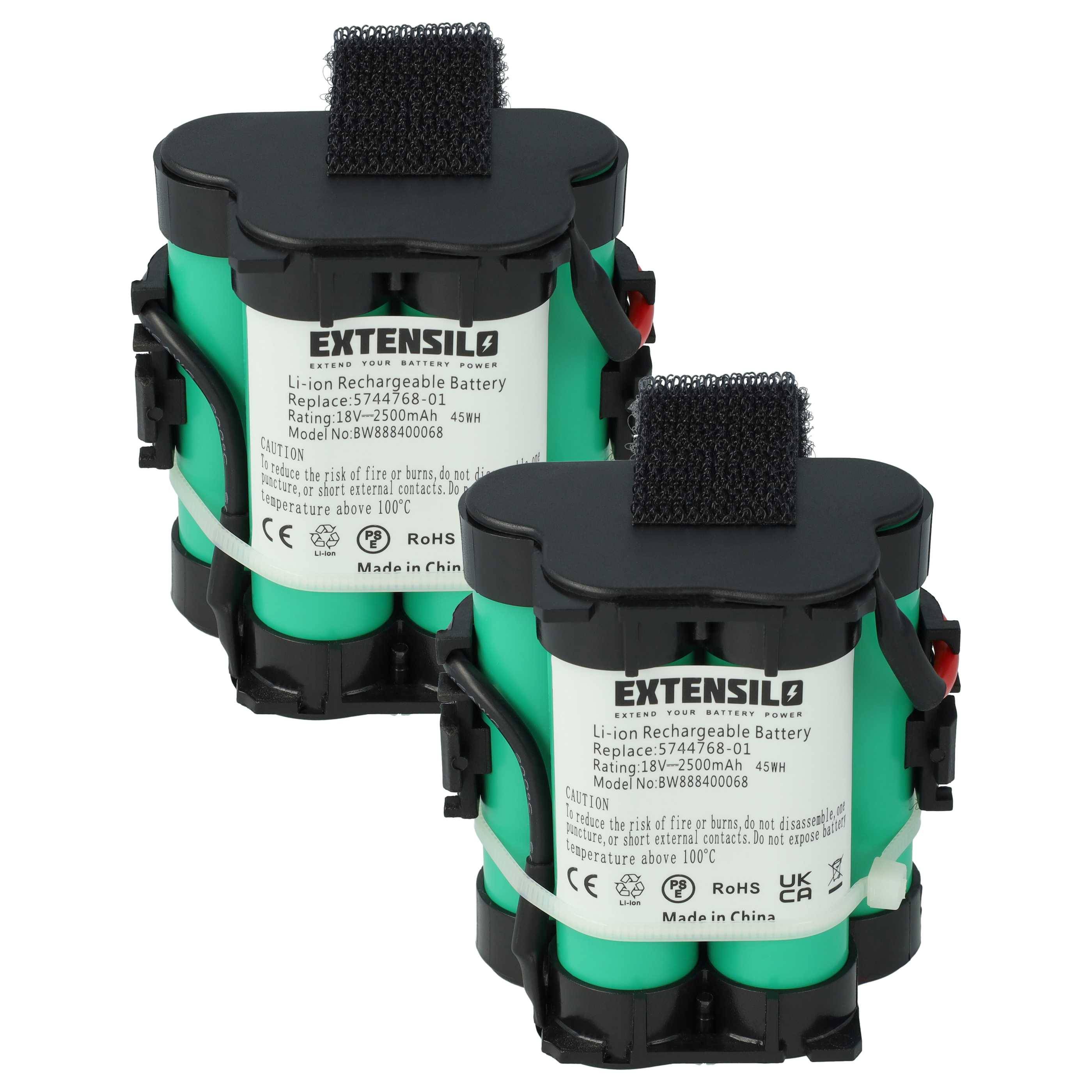 EXTENSILO 2x Akku kompatibel mit Gardena R80, R80Li, R70Li, R75Li Rasenroboter Rasenmäher (2500mAh 18V Li-Ion)