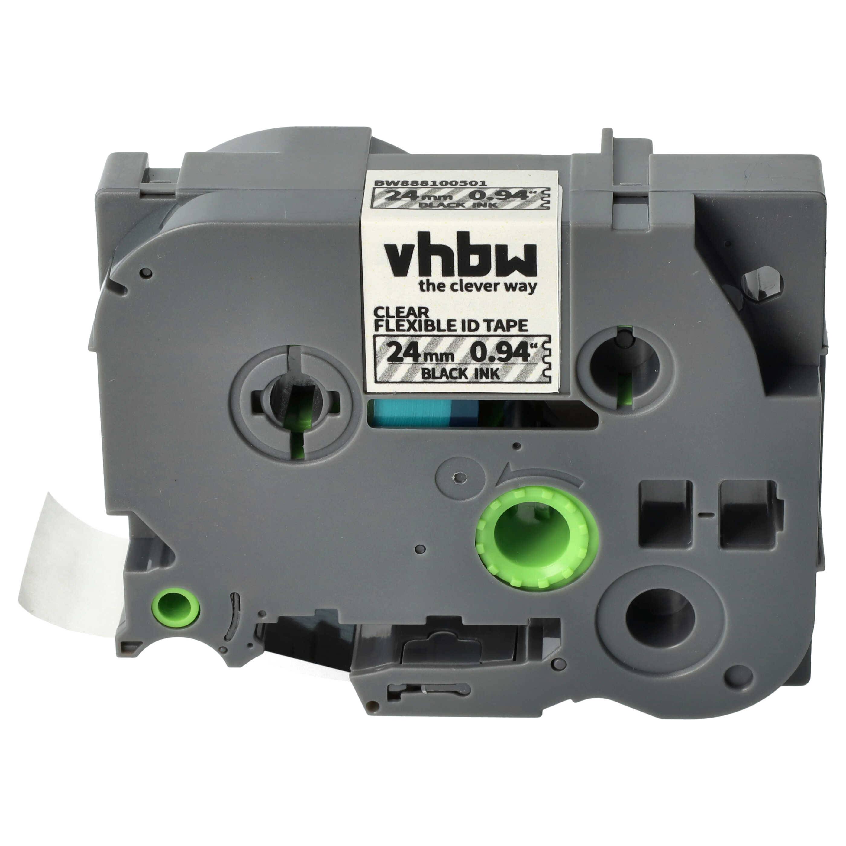 vhbw Schriftband-Kassette kompatibel mit Brother PT P750TDI, P750W, P900 Etiketten-Drucker 8m x 24mm Schwarz auf Transparent, Flexibel, Laminiert