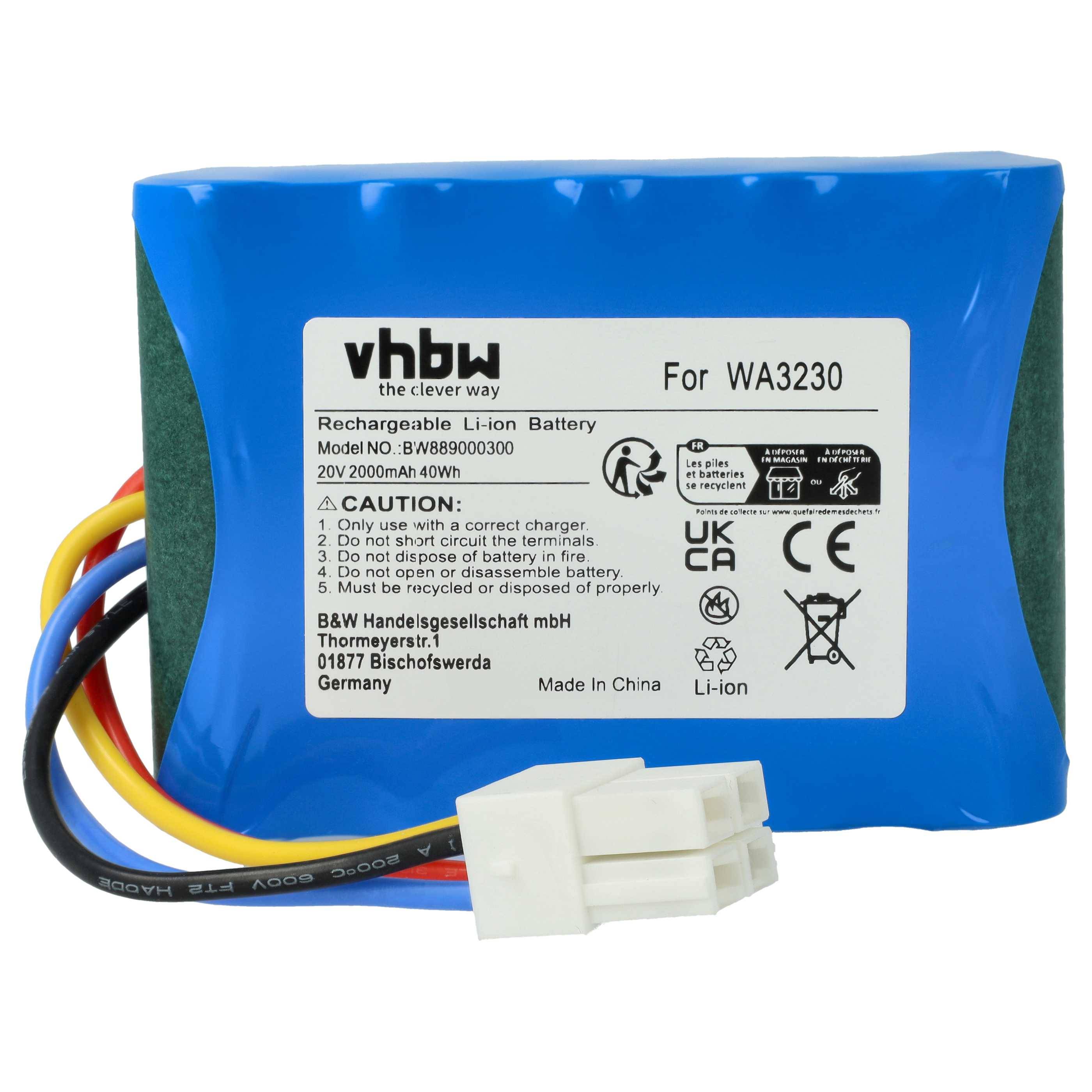 vhbw Akku kompatibel mit Worx WR104SI.1, WR106SI, WR110MI, WR105SI, WR106SI.1, WR105SI.1 Rasenroboter Rasenmäher (2000mAh 20V Li-Ion)