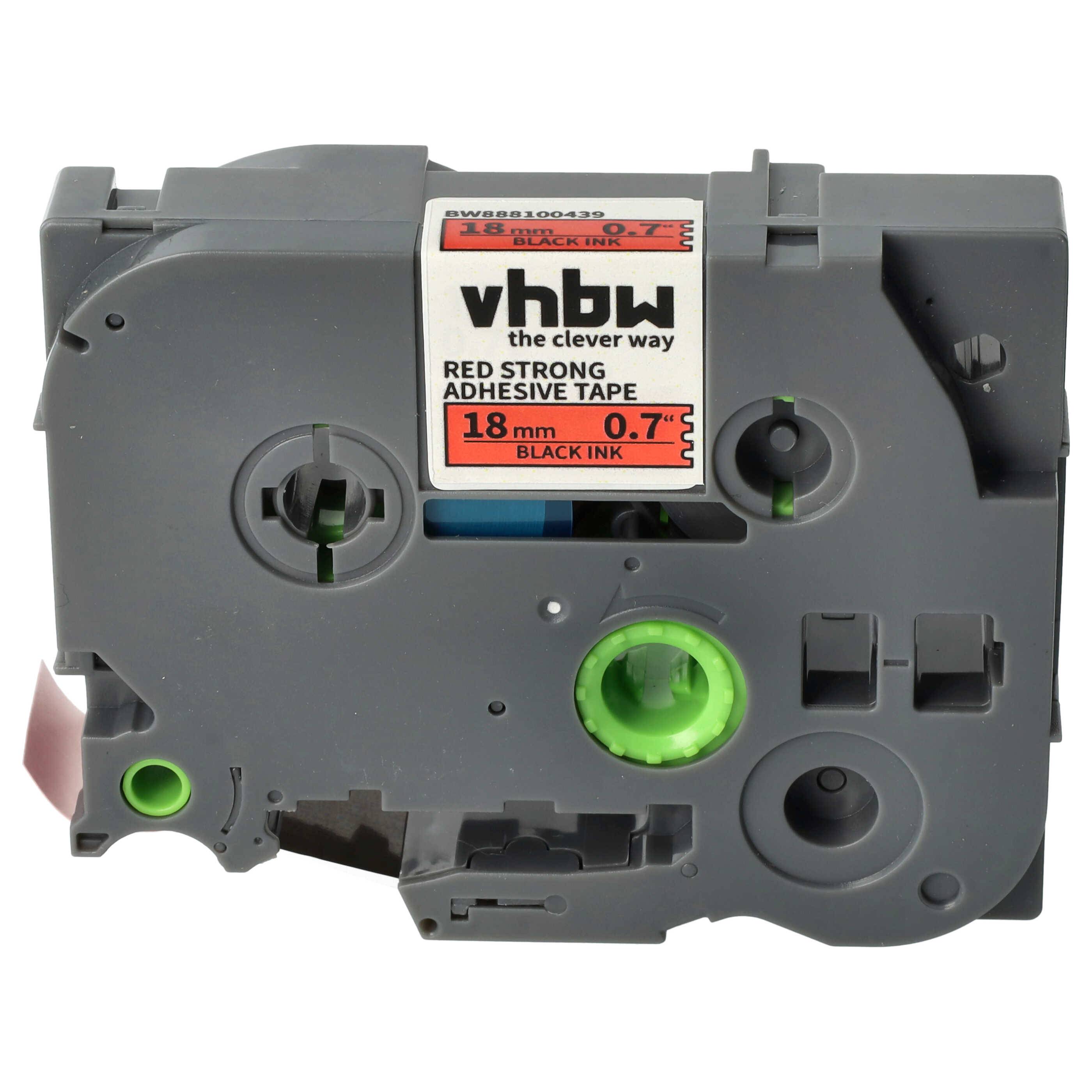 vhbw Schriftband-Kassette kompatibel mit Brother PT 1000F, 1300, 1400, 1000BTS Etiketten-Drucker 8m x 18mm Schwarz auf Rot, Extra Stark, Laminiert