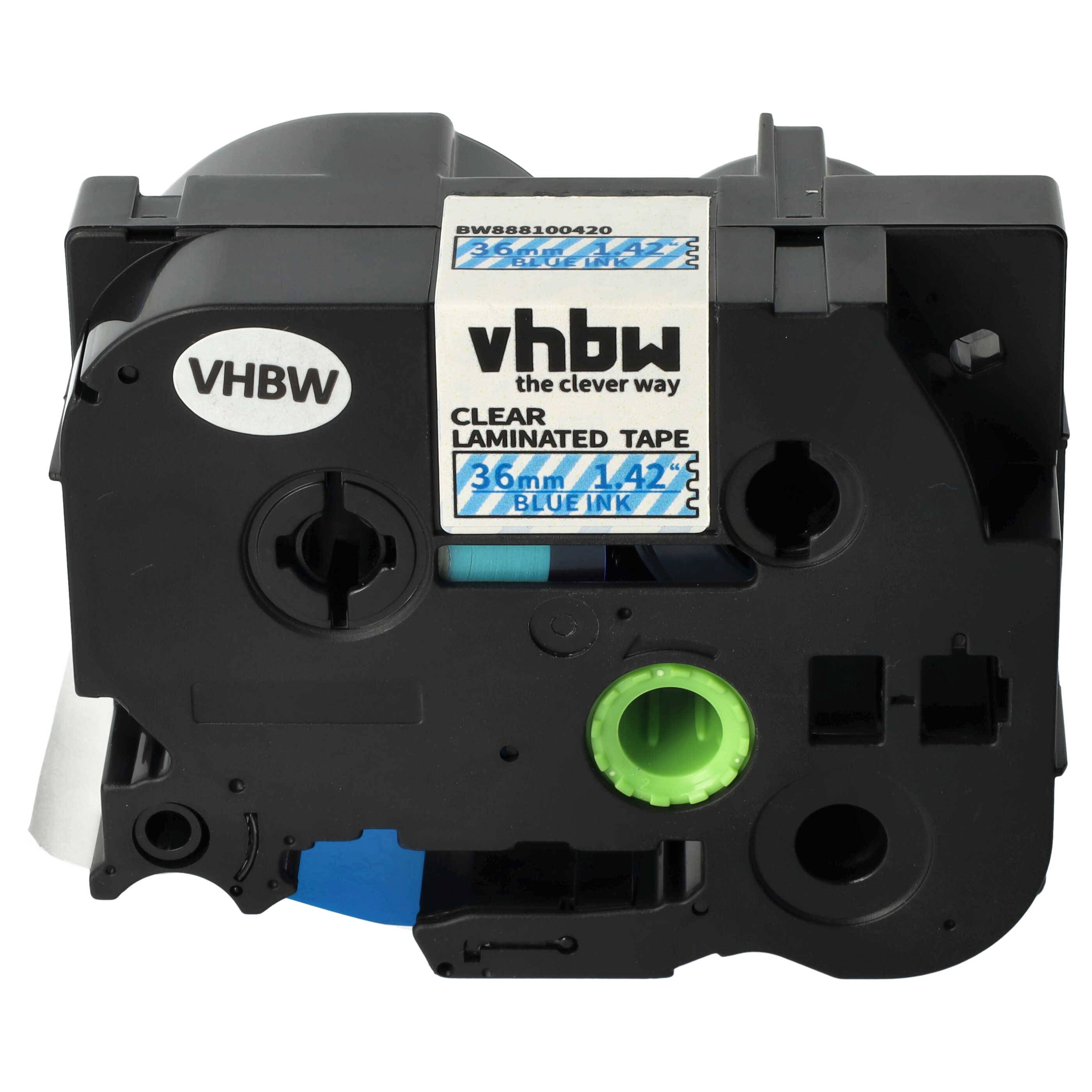 vhbw Schriftband-Kassette kompatibel mit Brother PT 9700PC, 9800PCN, D800W, E800W, P900 Etiketten-Drucker 8m x 36mm Blau auf Transparent, Laminiert
