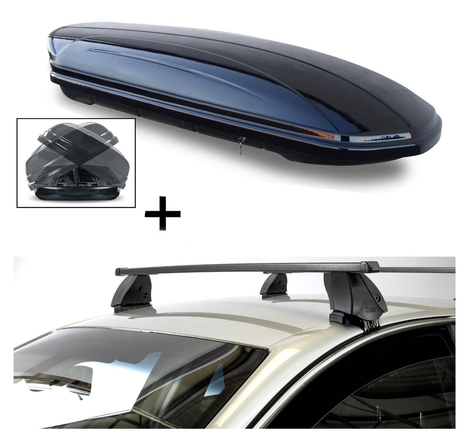 Dachbox VDPMAA580 580 Liter Duo beidseitig aufklappbar abschließbar + Dachträger K1 MEDIUM kompatibel mit für Lexus GS Hybrid (4Türer) ab 12