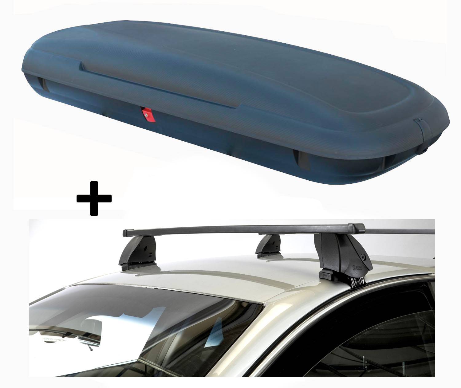 Dachbox VDPCA480 480 Liter carbonlook + Dachträger K1 MEDIUM kompatibel mit für Suzuki Swift V (5Türer) 10-17