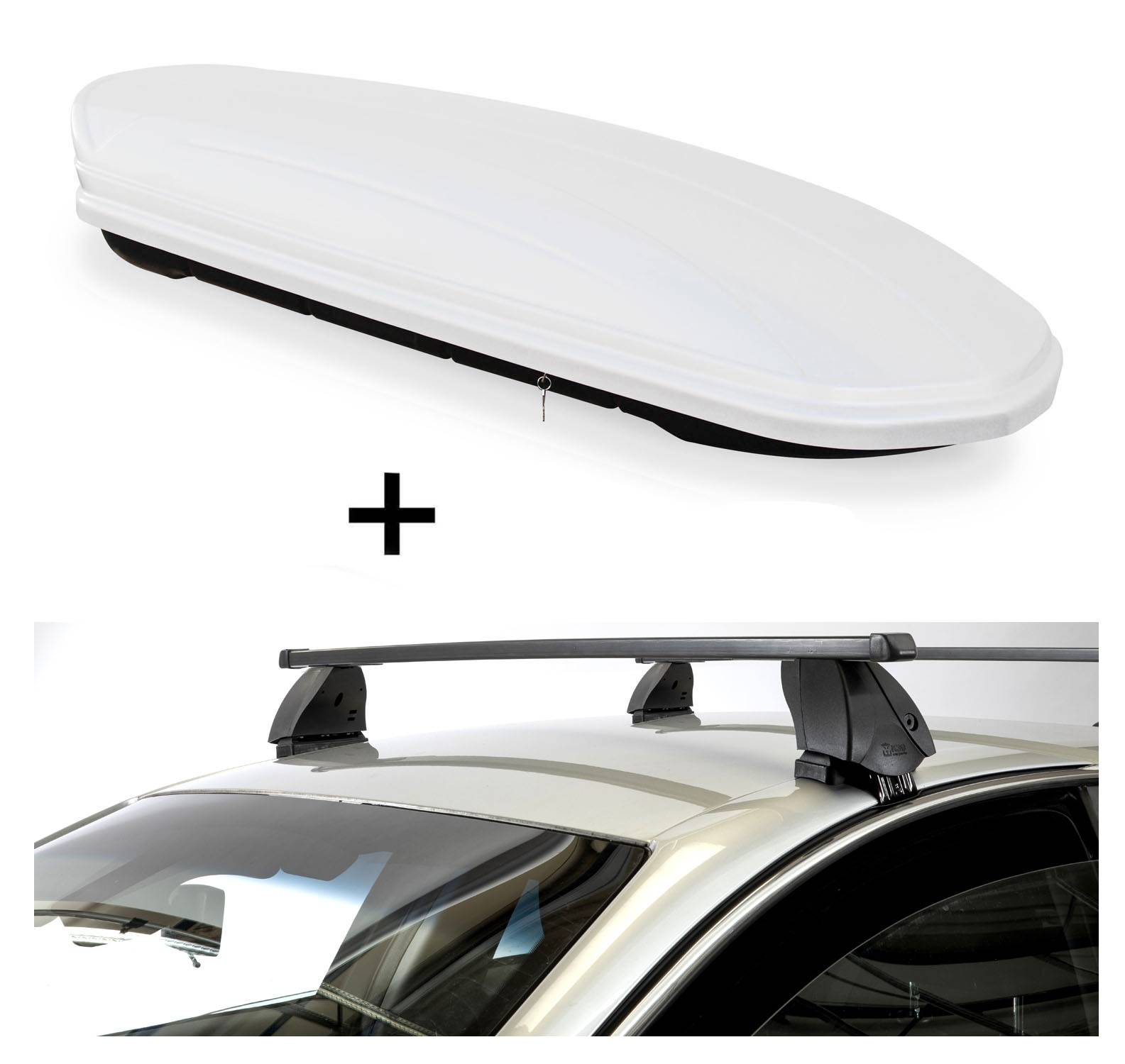 Dachbox VDPMAA460 460 Liter weiß abschließbar + Dachträger K1 MEDIUM kompatibel mit für Citroen C5 (Mk1) (4Türer) 01-05