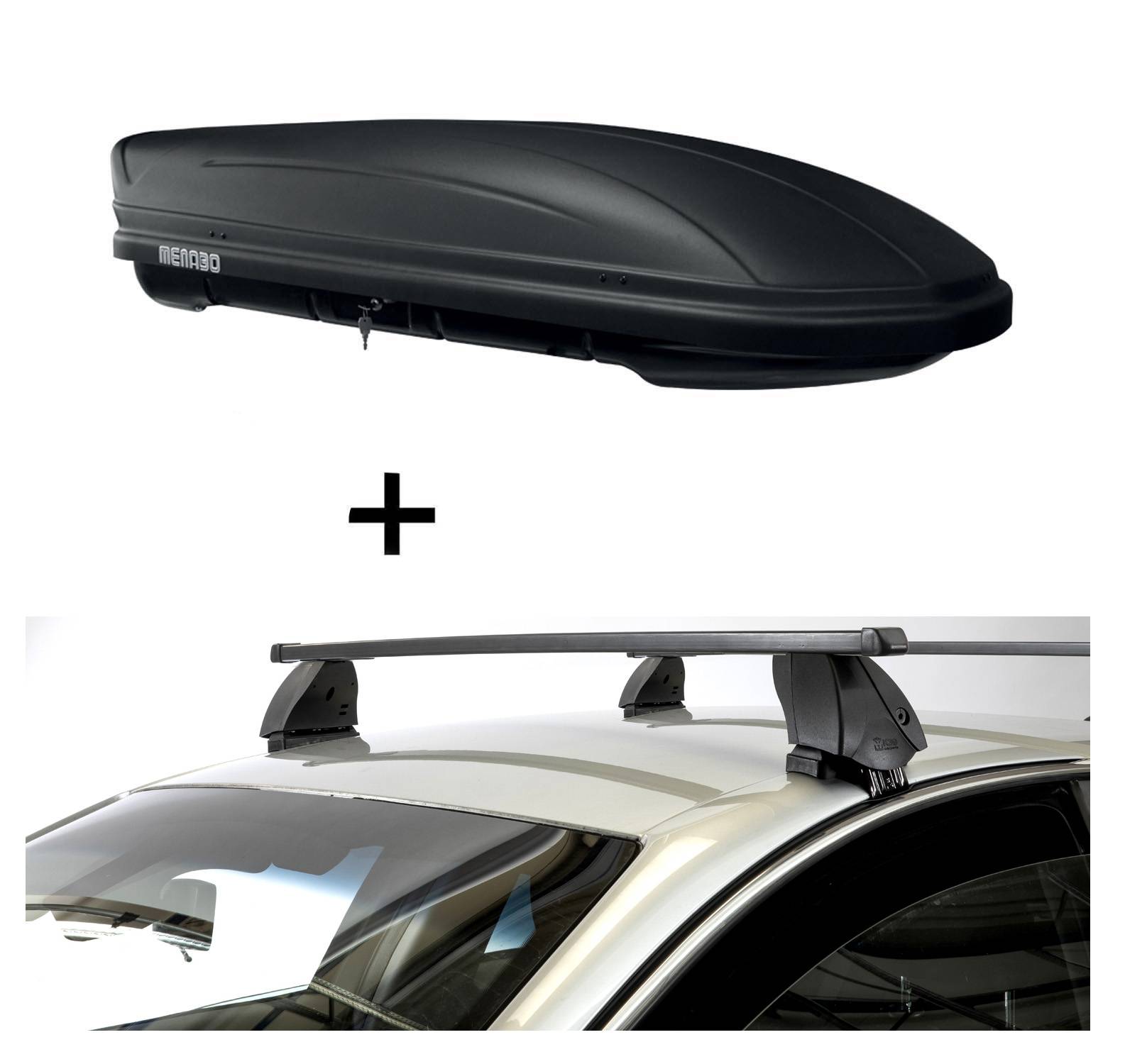 Dachbox MAA400 400 Liter matt + Dachträger K1 MEDIUM kompatibel mit für Fiat 500 L Trekking (5Türer) ab 13