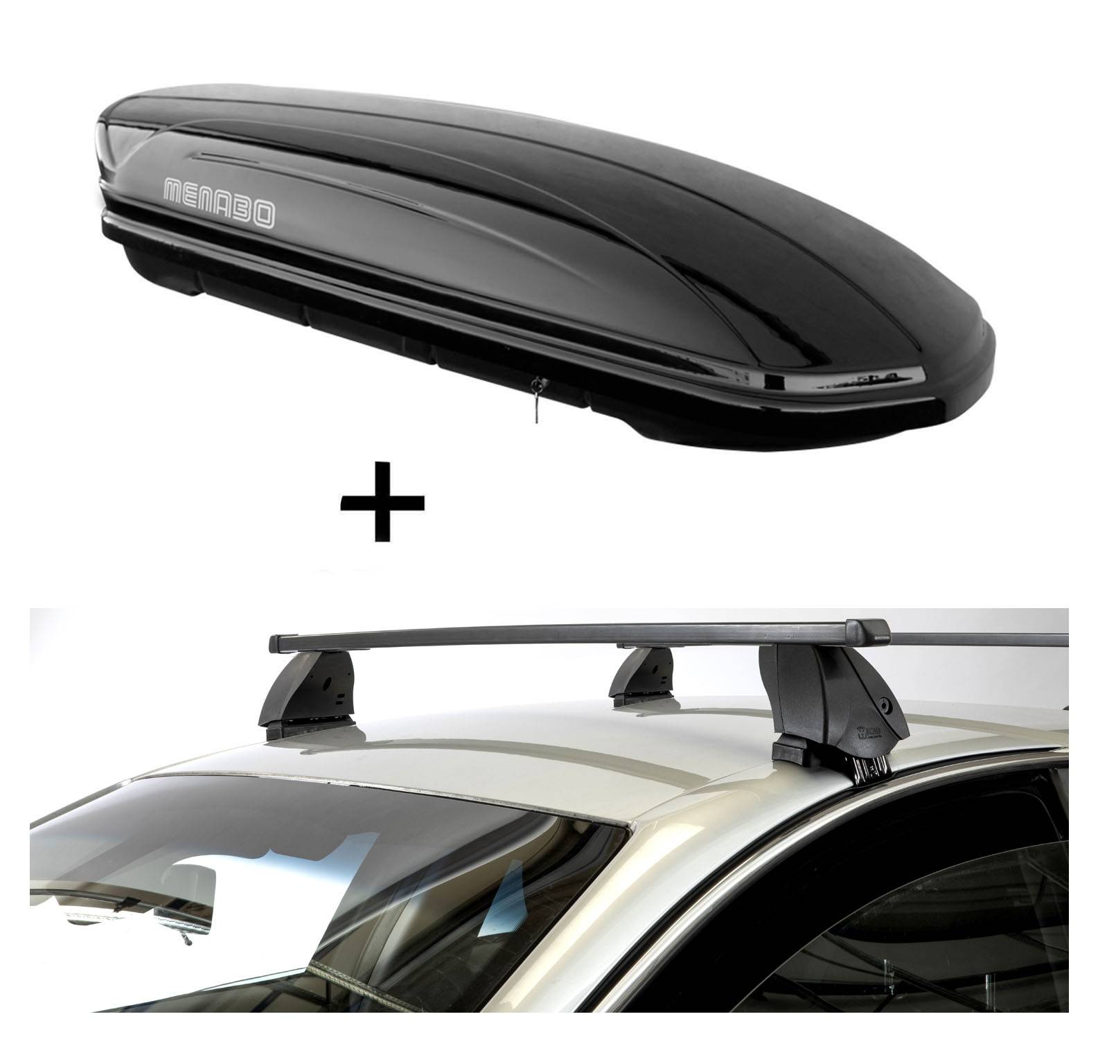 Dachbox MAA400 400 Liter schwarz + Dachträger K1 MEDIUM kompatibel mit für Audi S3 (8VS) Sedan (4Türer) ab 13