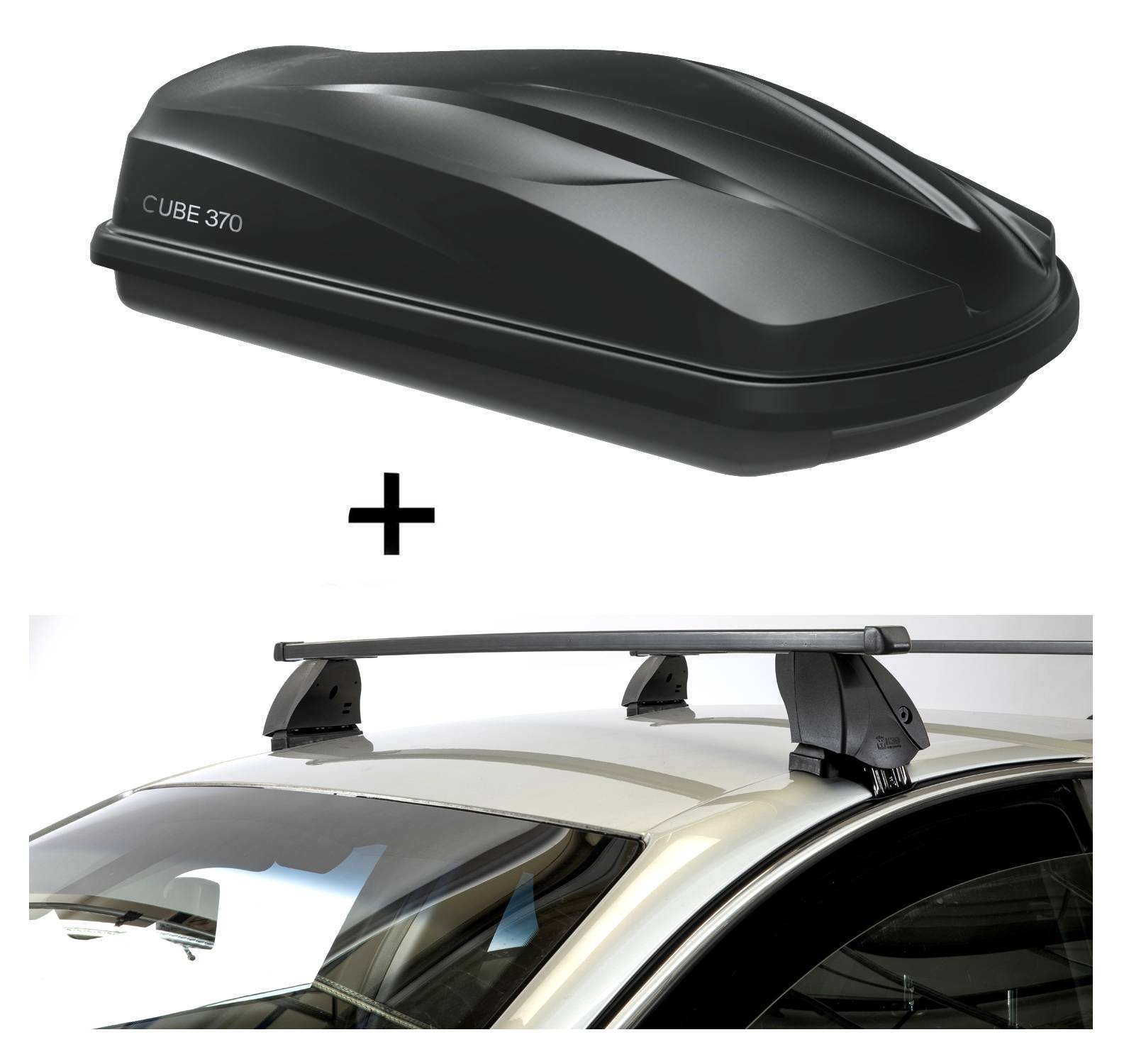 Dachbox CUBE370 370 Liter schwarz glänzend + Dachträger K1 MEDIUM kompatibel mit für Citroen C4 Spacetourer (Mk2) (5Türer) ab 18