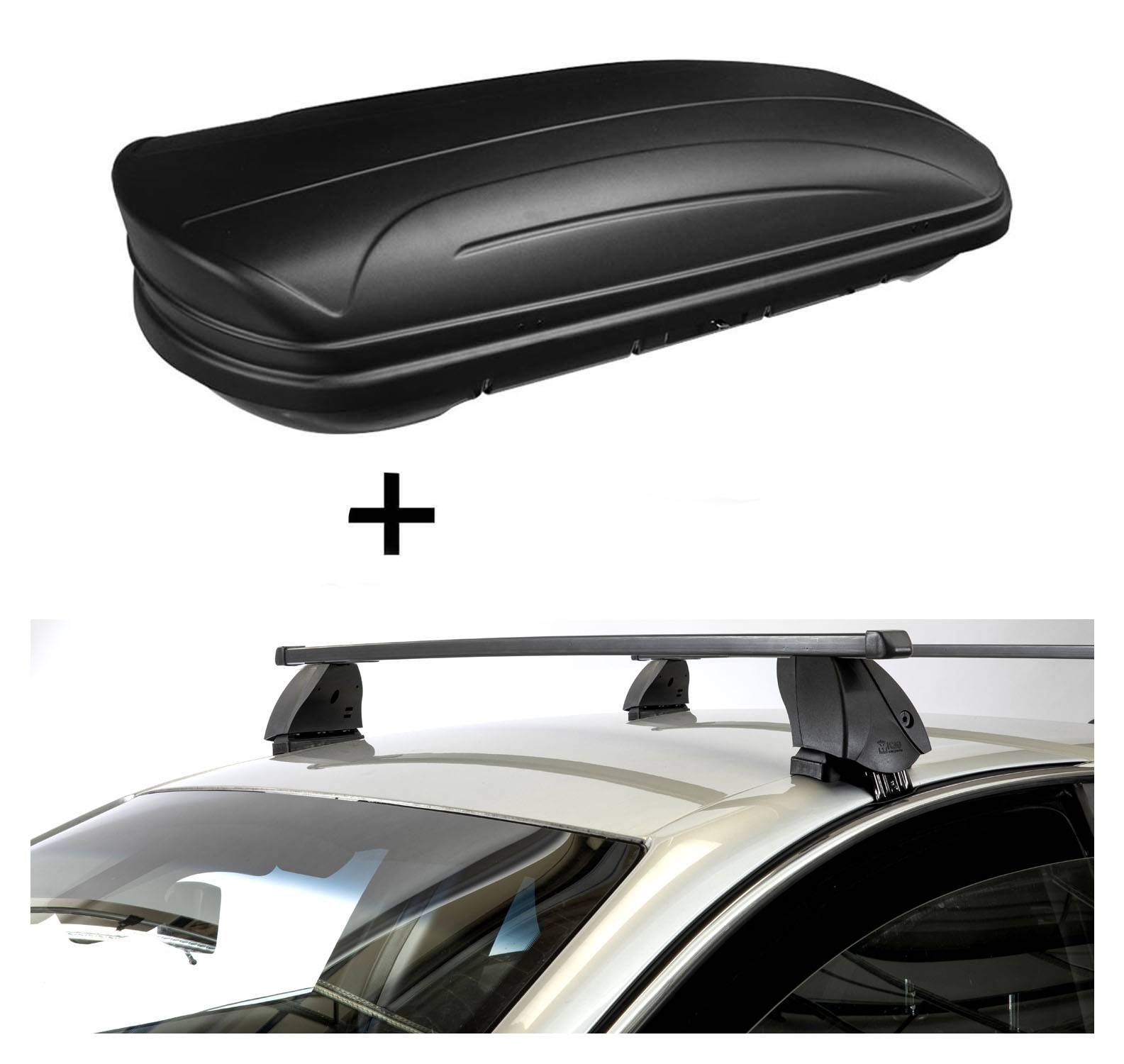 Dachbox VDPMAA320 320 Liter abschließbar schwarz matt + Dachträger K1 MEDIUM kompatibel mit für Mini Cooper (3Türer) 01-13