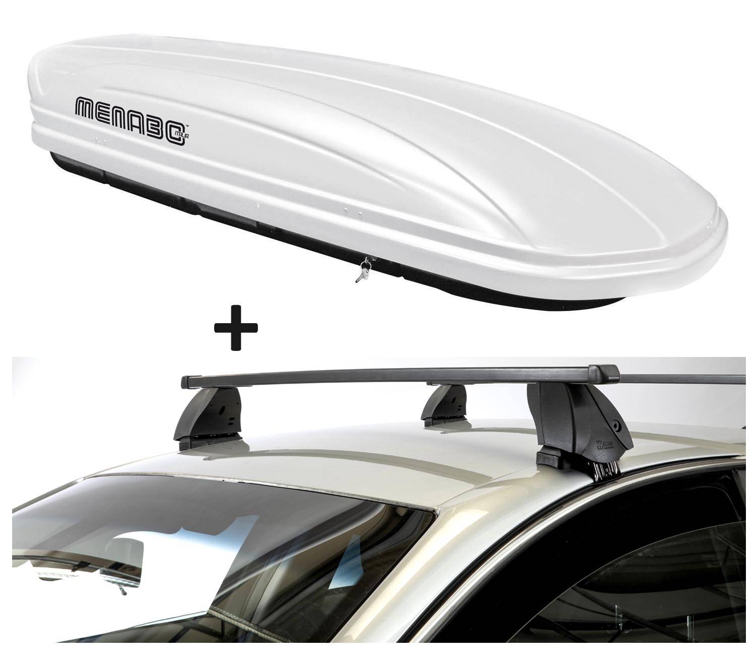 Dachbox VDPMAA320 320 Liter abschließbar weiß + Dachträger K1 MEDIUM kompatibel mit für Audi A6 (4B) (4Türer) 97-04