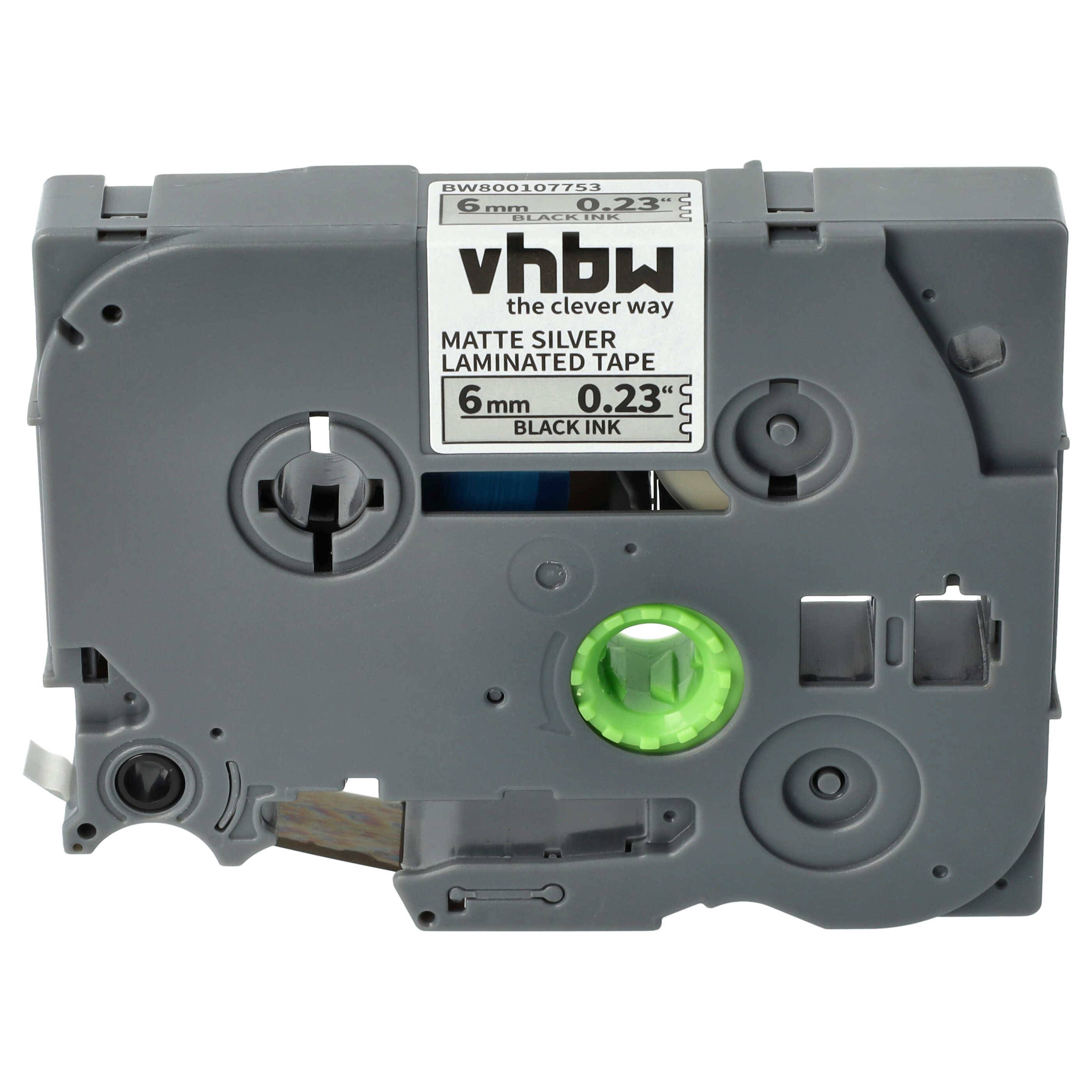 vhbw Schriftband-Kassette Ersatz für Brother TZE-M911 für Etiketten-Drucker 8m x 6mm Schwarz auf Matt-Silber