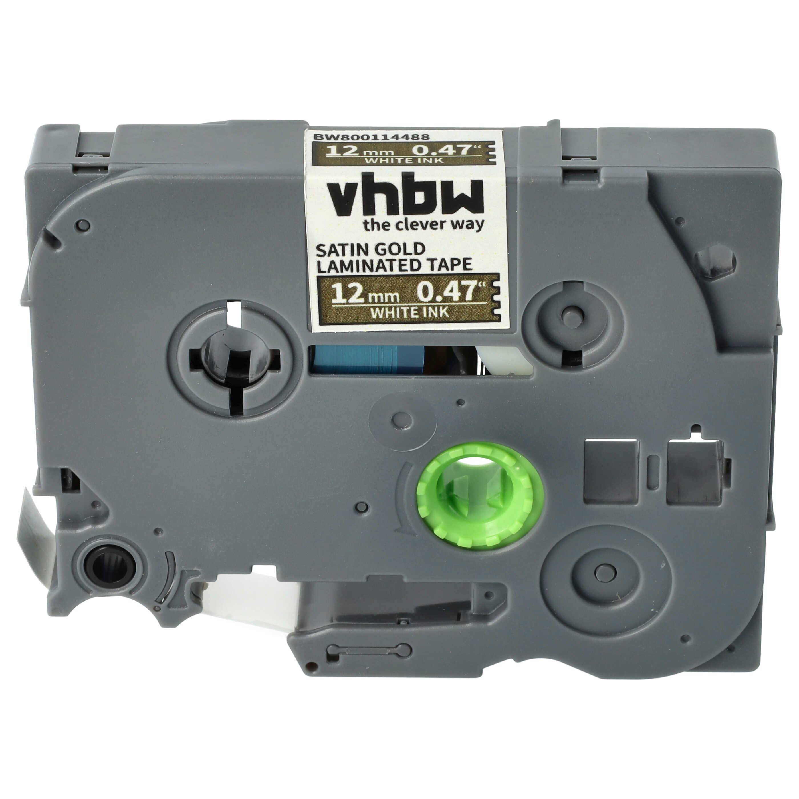 vhbw 1x Schriftband-Kassette kompatibel mit Brother PT 900, 550A, 580C, 7500VP, 7600VP, 7100VP, 7100 Etiketten-Drucker 12mm Weiß auf Satin-Gold