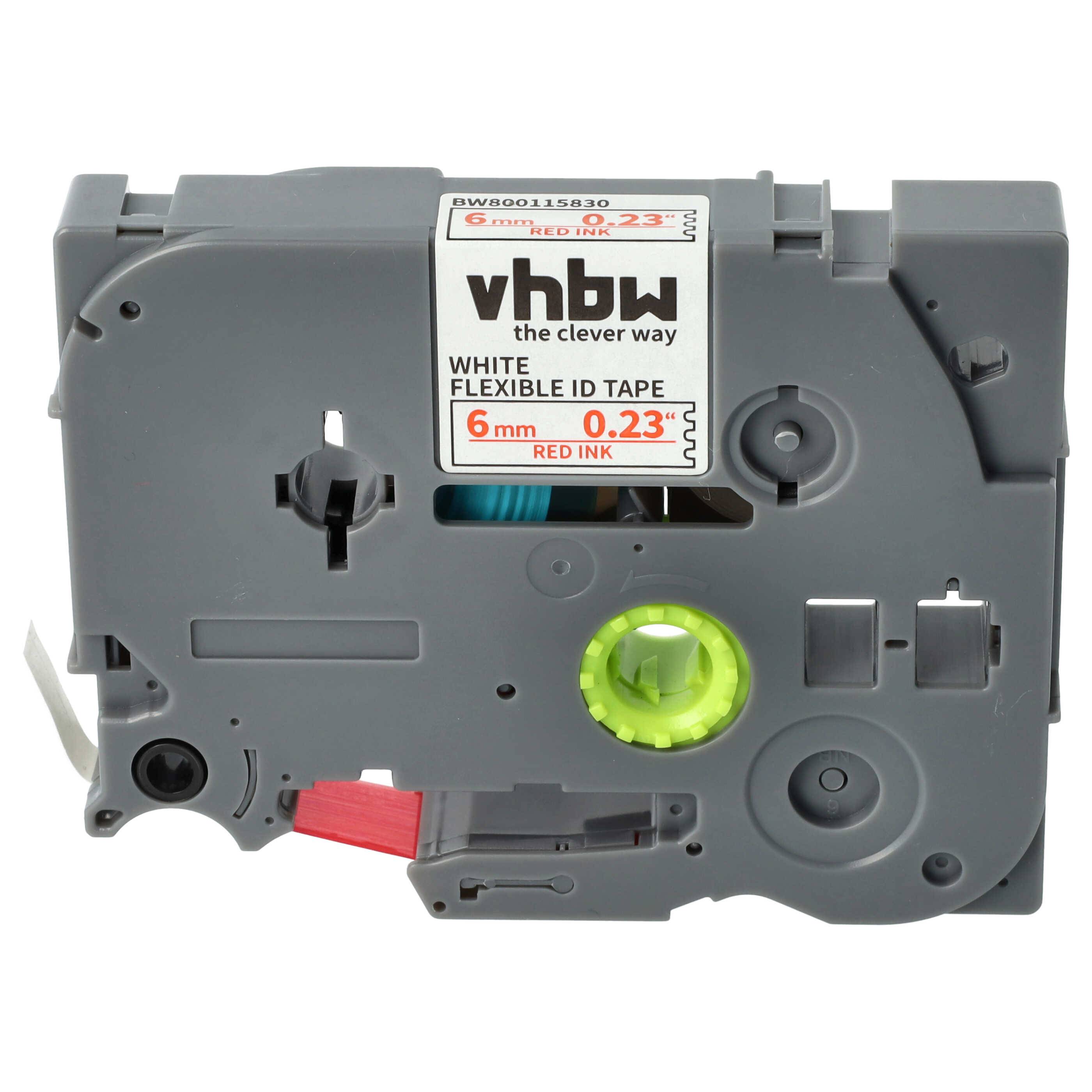 vhbw Schriftband-Kassette kompatibel mit Brother PT 200, 200-Series, 2400, 2000-Series, 220, 1850 Etiketten-Drucker 8m x 6mm Rot auf Weiß, Flexibel