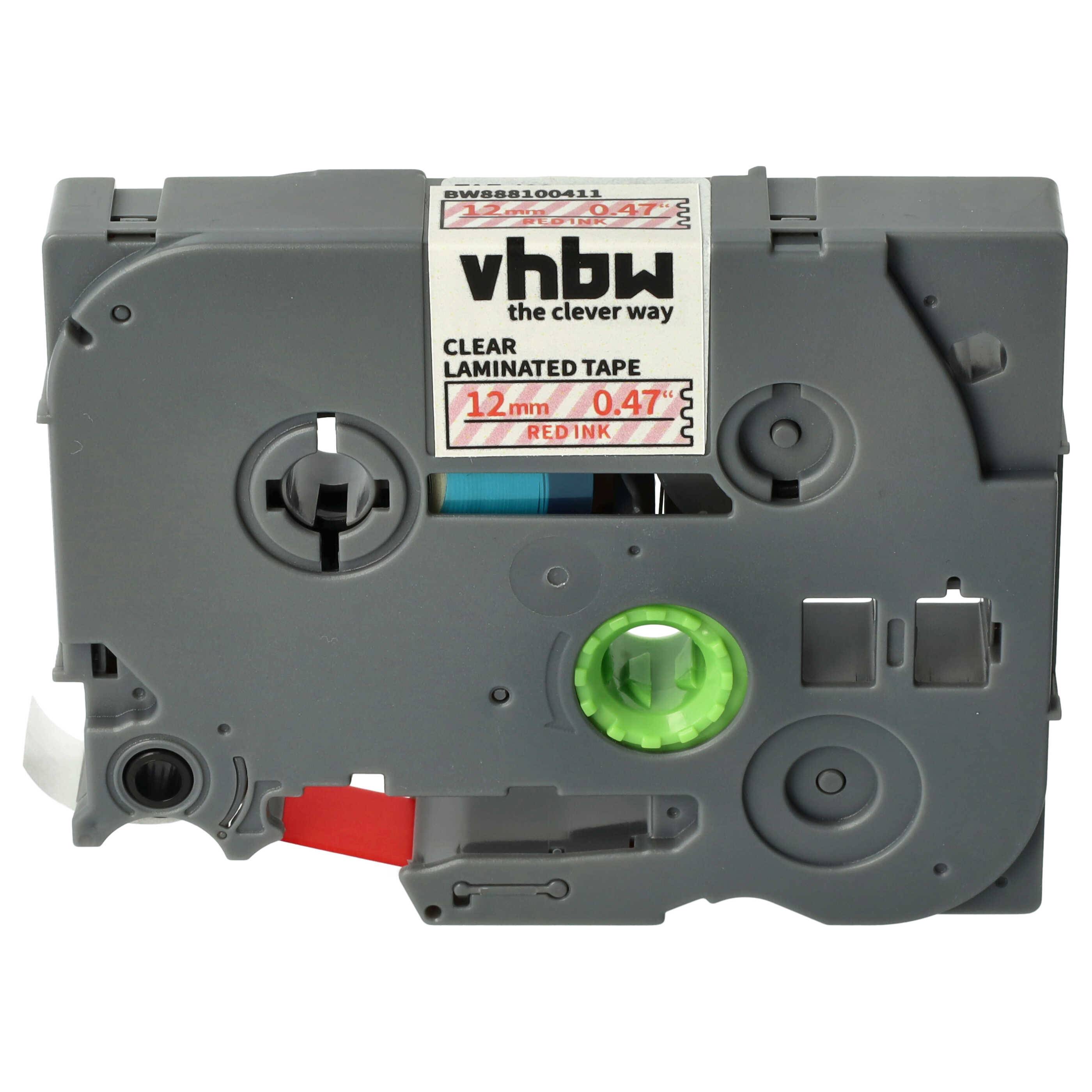 vhbw Schriftband-Kassette kompatibel mit Brother PT 300 | 2700VP, 2710, 2730, 2730VP, 300B Etiketten-Drucker 8m x 12mm Rot auf Transparent