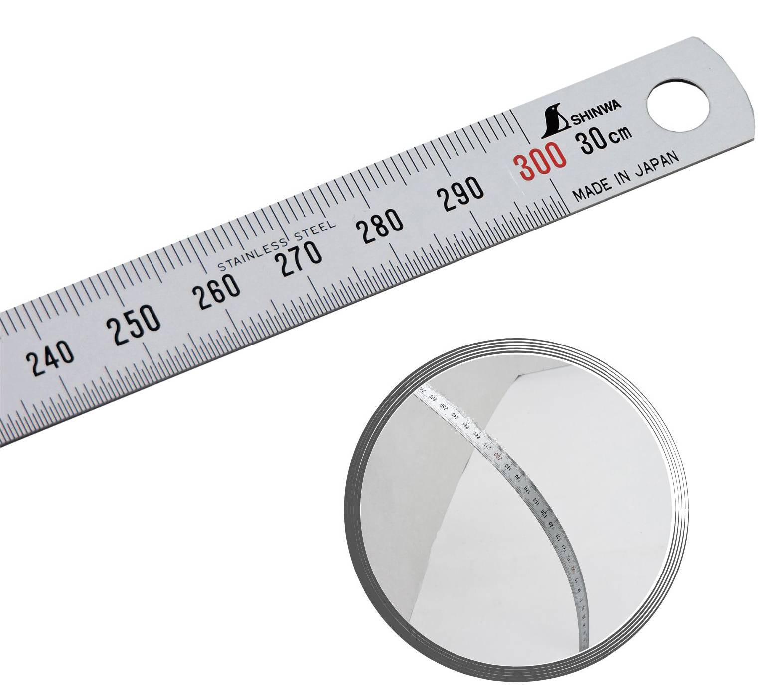 Shinwa 29017 Flexibles Lineal aus Edelstahl 30 cm - Stahllineal Metalllineal - 12545