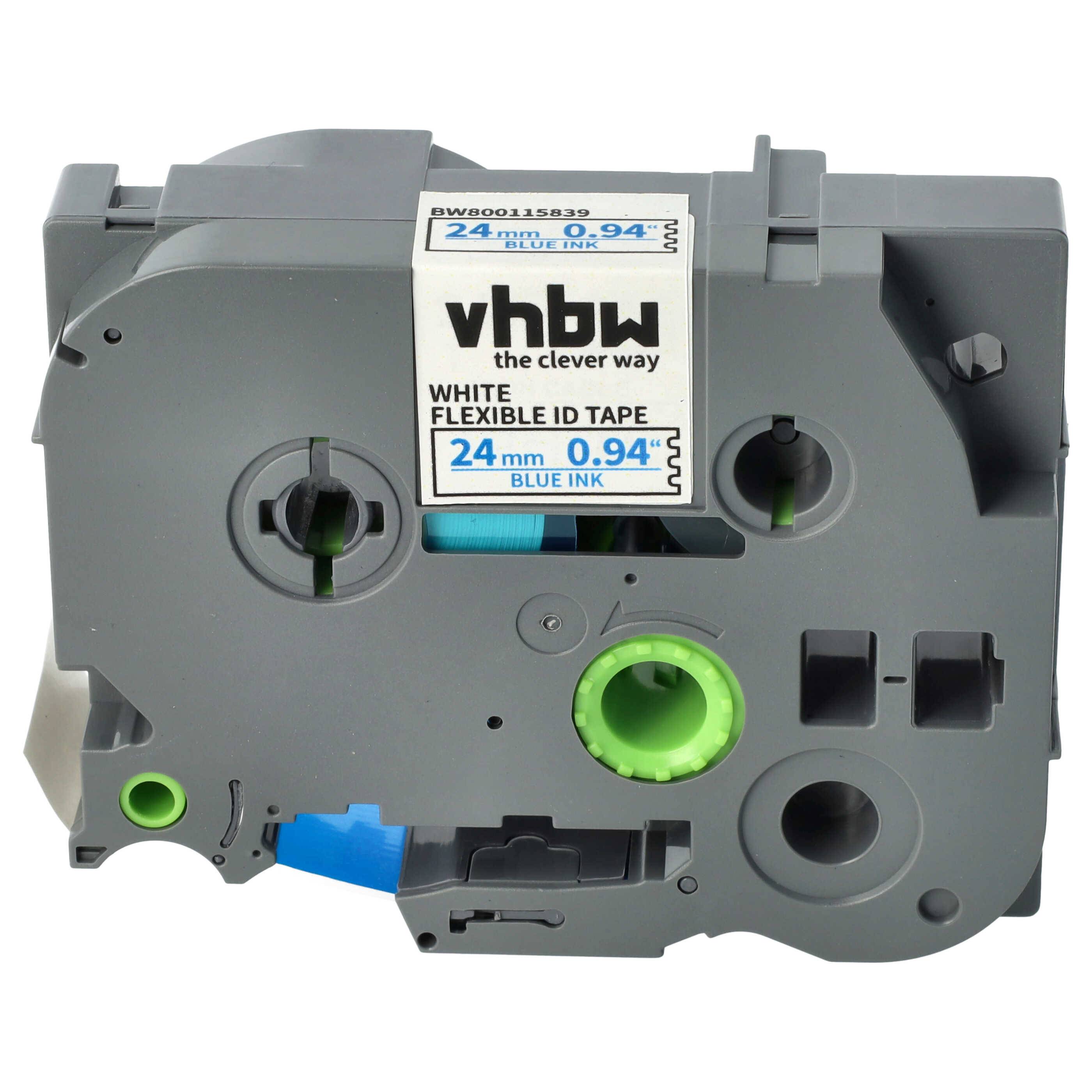 vhbw Schriftband-Kassette kompatibel mit Brother PT 9600, 9400, D400, 9000-Series Etiketten-Drucker 8m x 24mm Blau auf Weiß, Kunststoff, Flexibel