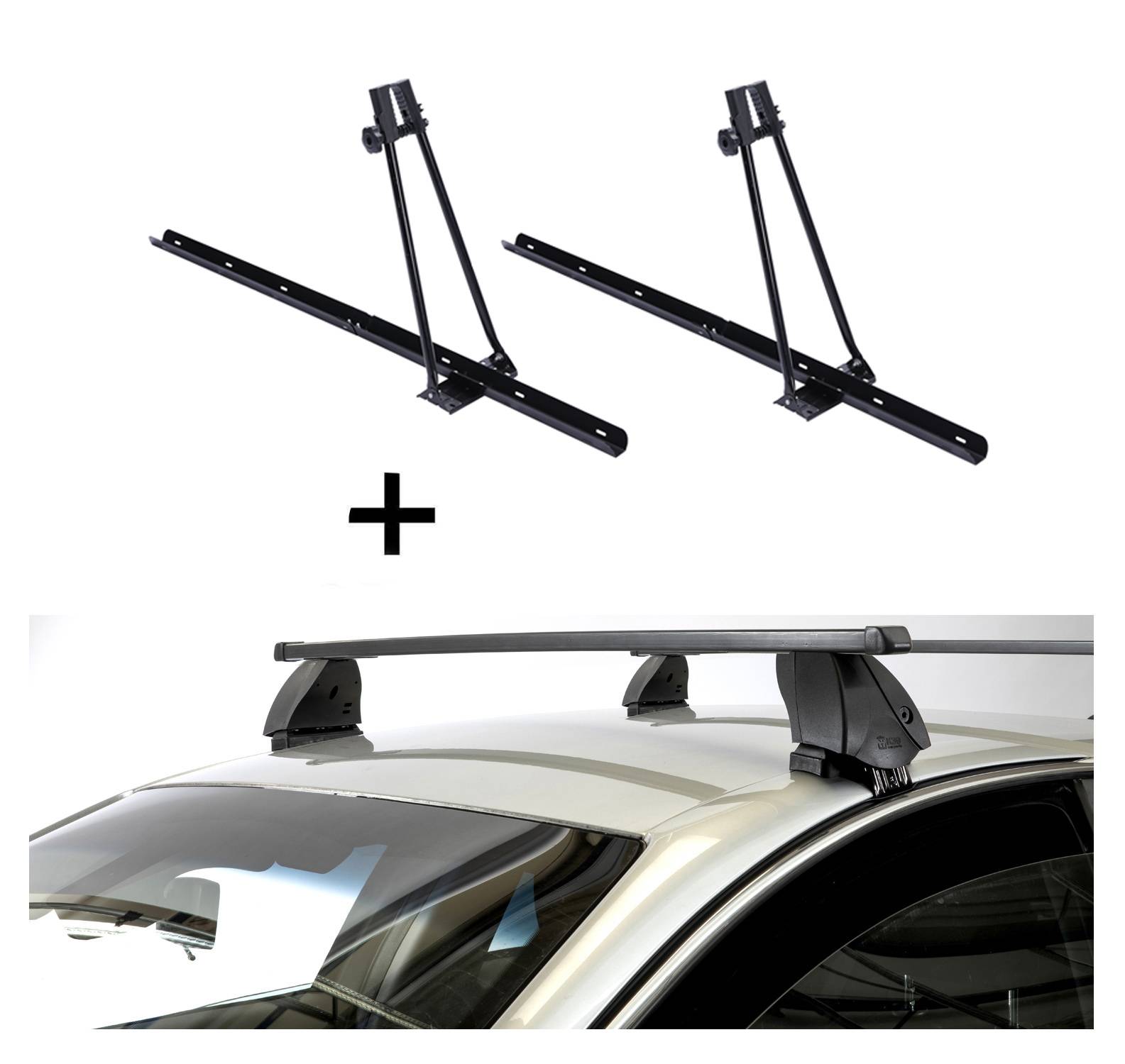 2x Fahrradträger ORION + Dachträger K1 MEDIUM kompatibel mit für Ford Focus I (5Türer) 98-04