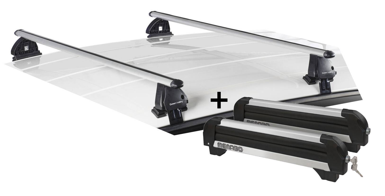 Skiträger ICEBERG 4 Paar Ski + Dachträger VDP EVO ALU kompatibel mit für Renault Megane I 5 Türer 1996-2002