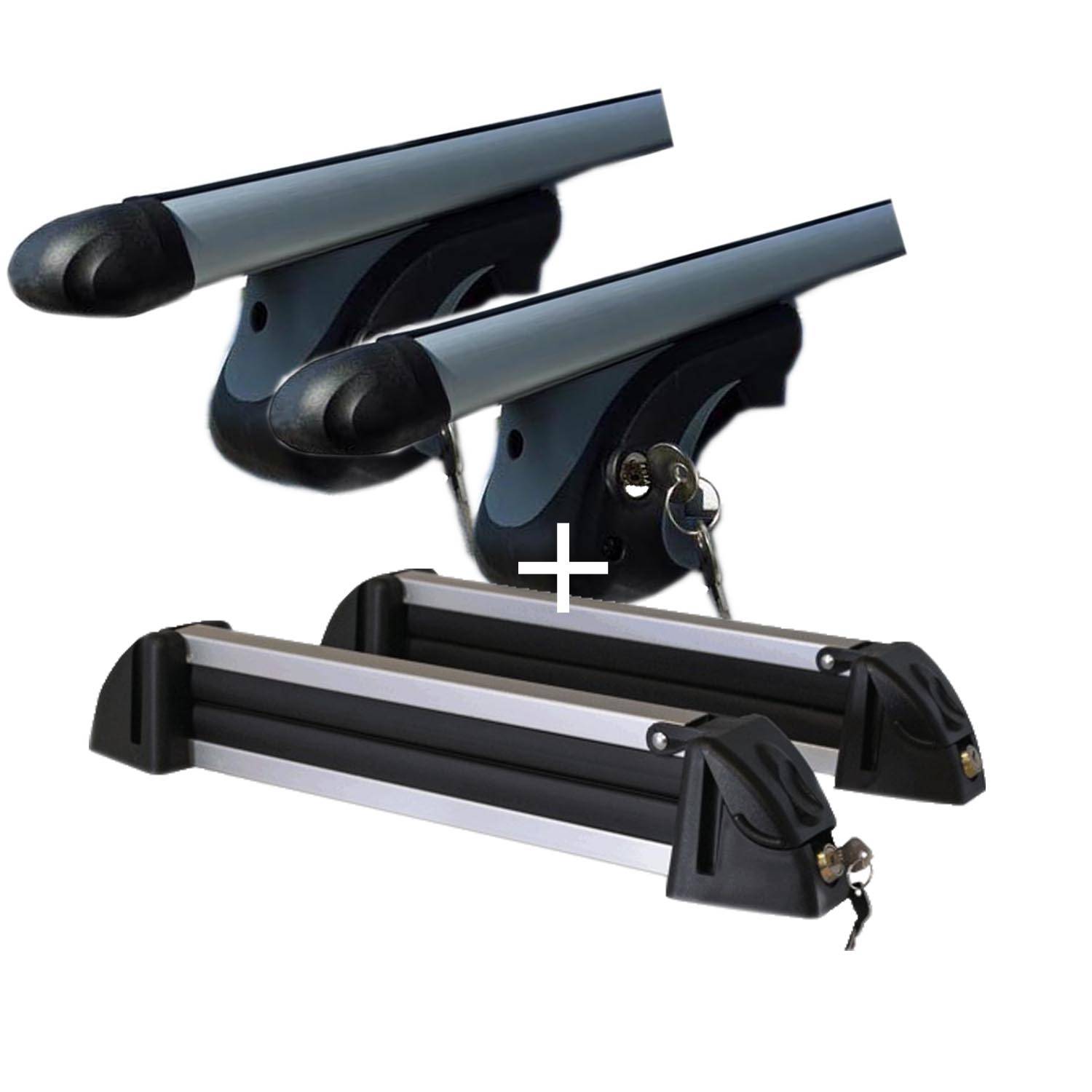 Skiträger Alu 4 Paar Ski + Relingträger VDP L120 kompatibel mit für Renault Duster III ab 2018