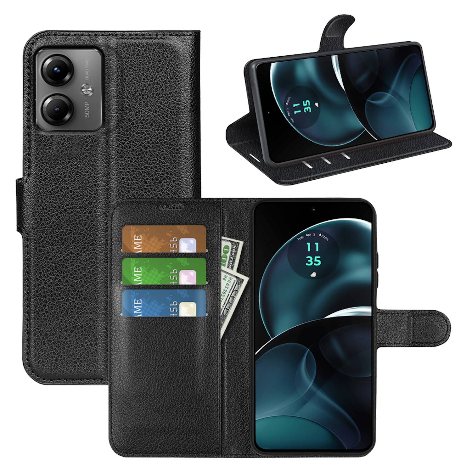 Für Motorola Moto G34 Kunst-Leder Book Wallet Schutz Hülle Tasche Case