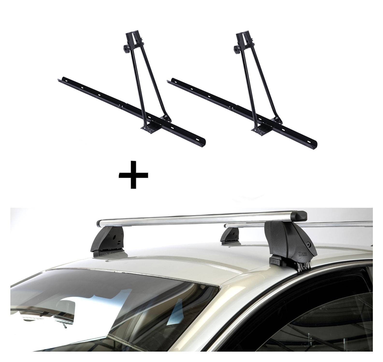 2x Fahrradträger ORION + Dachträger K1 PRO Aluminium kompatibel mit für Land Rover für Range Rover 2 Sport (L494) (5Türer) ab 14