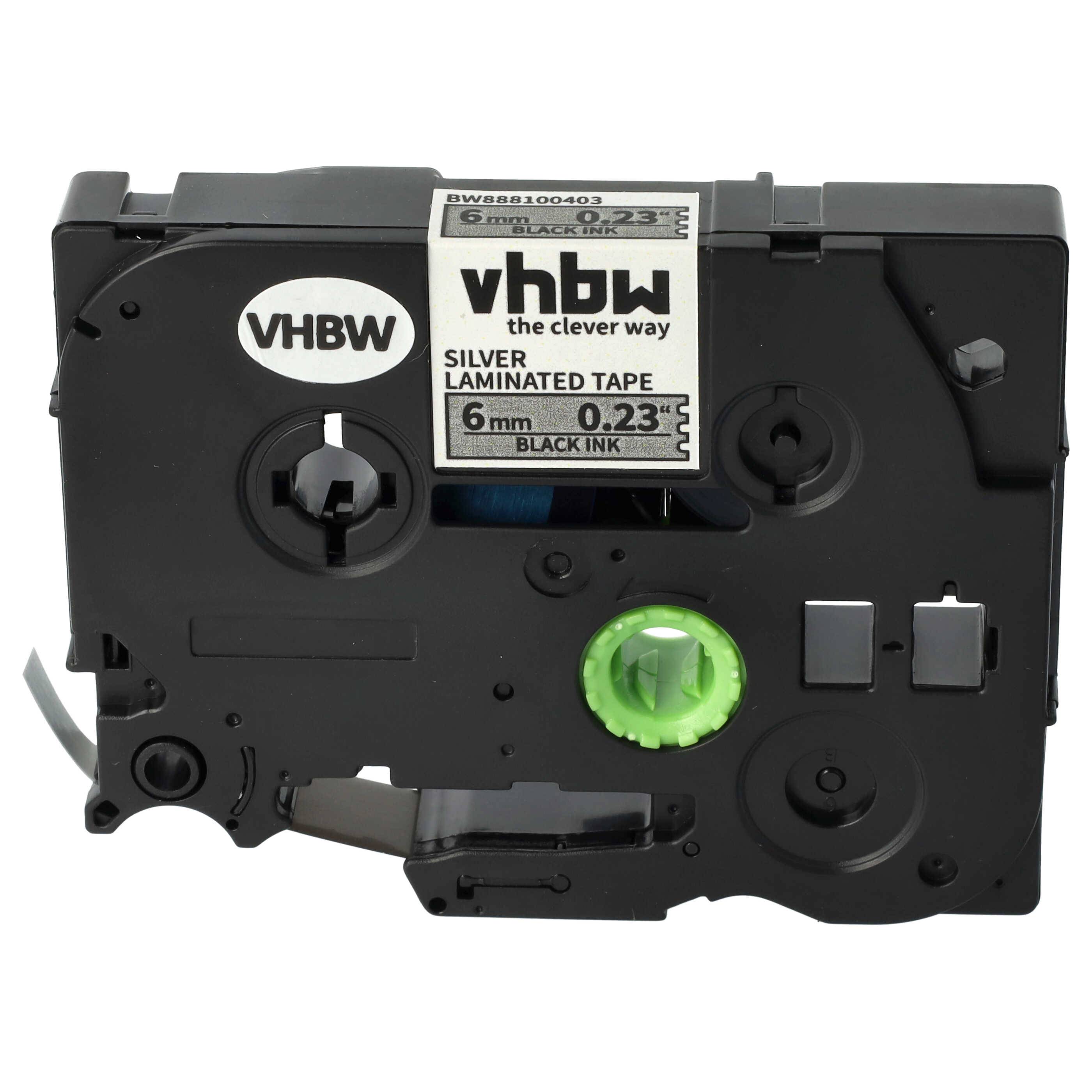 vhbw Schriftband-Kassette kompatibel mit Brother PT 50 Years, 550, 540, 3600, 520, 530, 540C Etiketten-Drucker 8m x 6mm Schwarz auf Silber