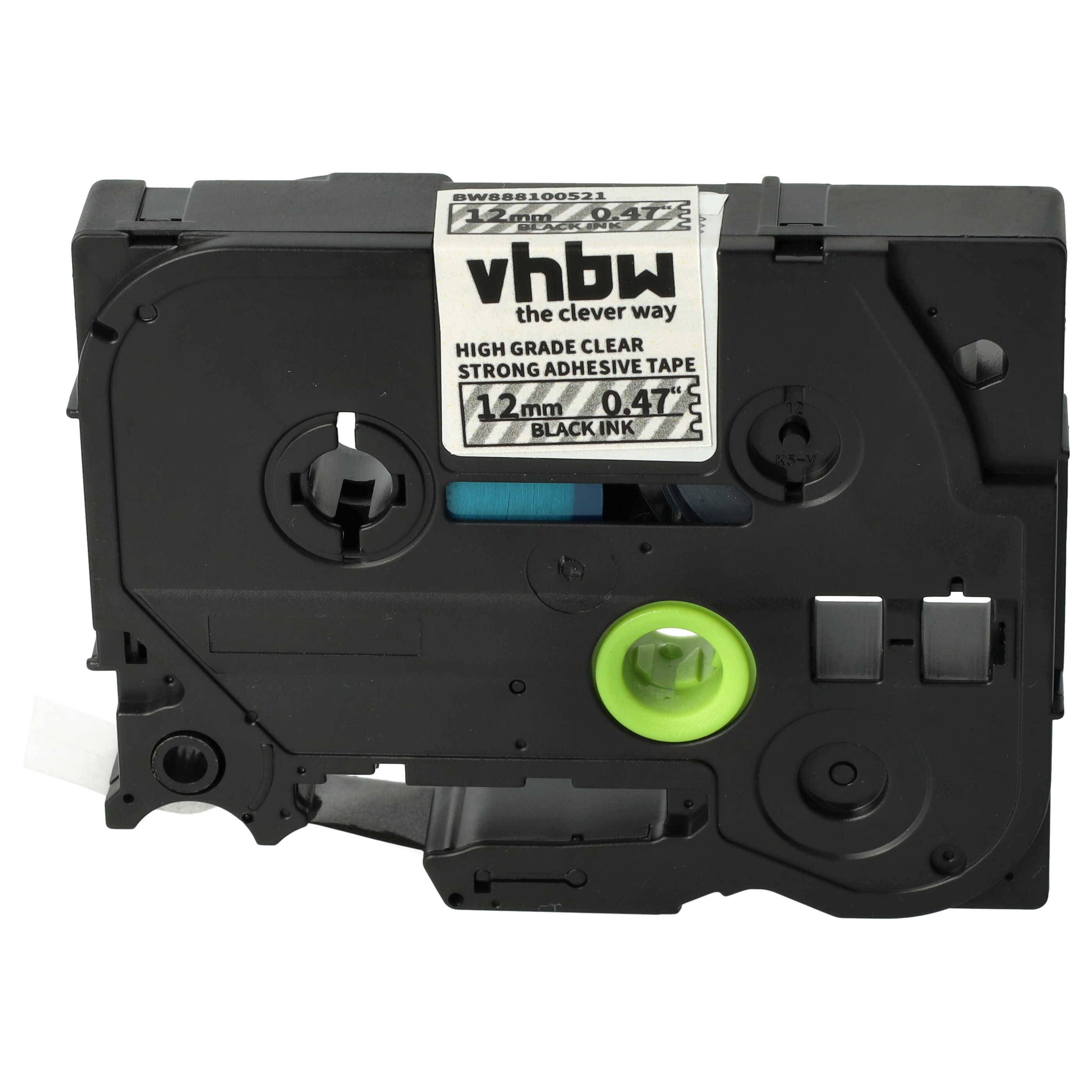 vhbw Schriftband-Kassette kompatibel mit Brother PT E550W, RL700S Etiketten-Drucker 8m x 12mm Schwarz auf Transparent