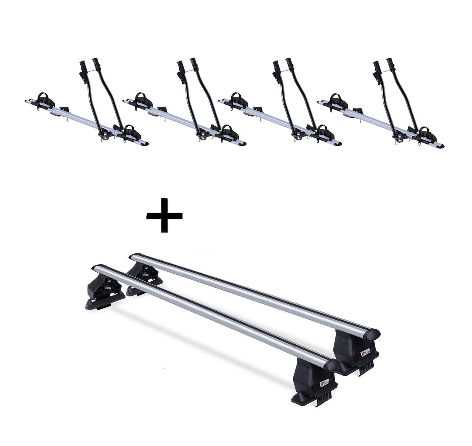 4x Fahrradträger SAGITTAR + Dachträger VDP Stahl kompatibel mit für Dacia Sandero 5 Türer ab 2008