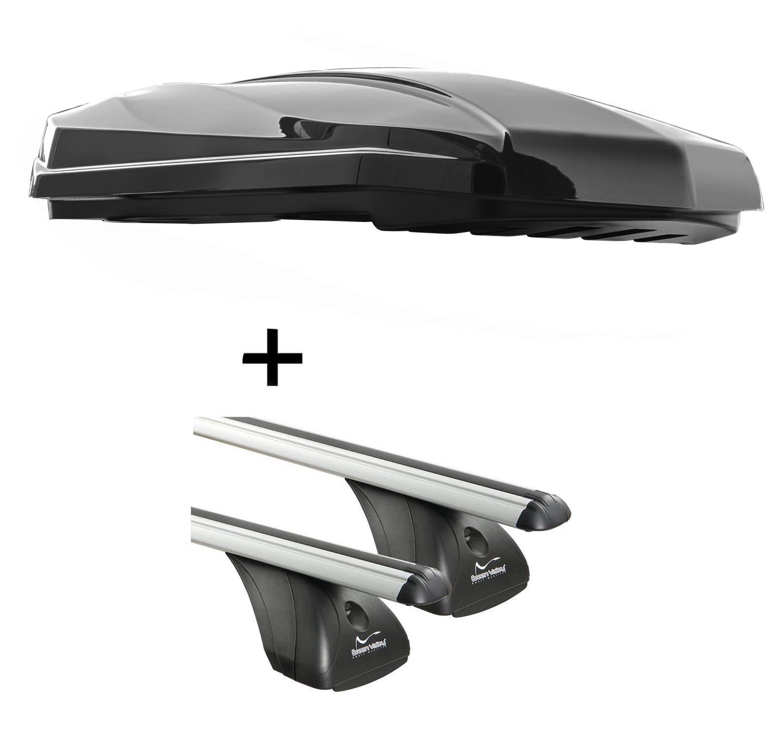 DACHBOX STRIKE 440 Liter schwarz hochglanz + Dachträger VDP kompatibel mit für Citroen C3 I 5 Türer 2002-2009