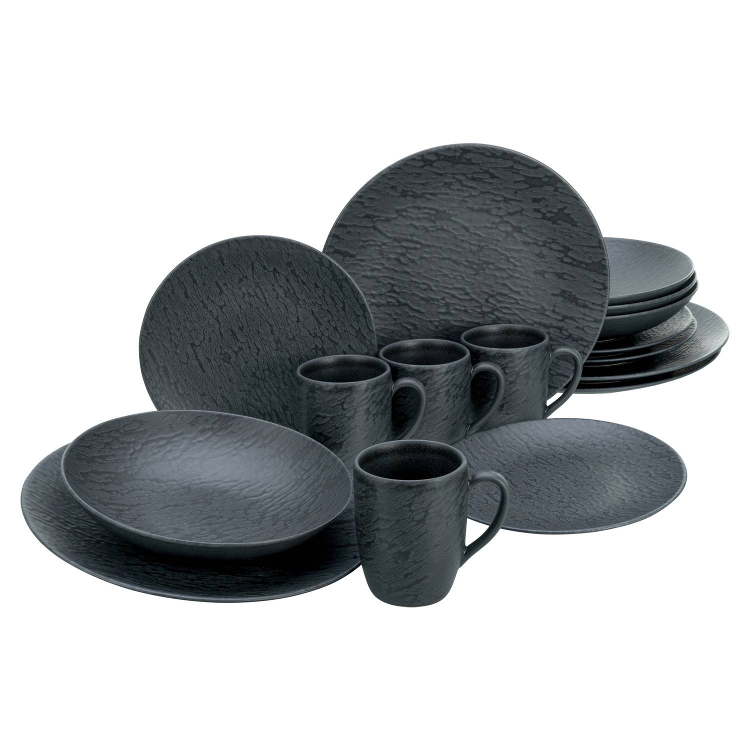 CreaTable 20539 Kombiservice Schiefer für 4 Personen, Steinzeug, schwarz (1 Set, 16-teilig)