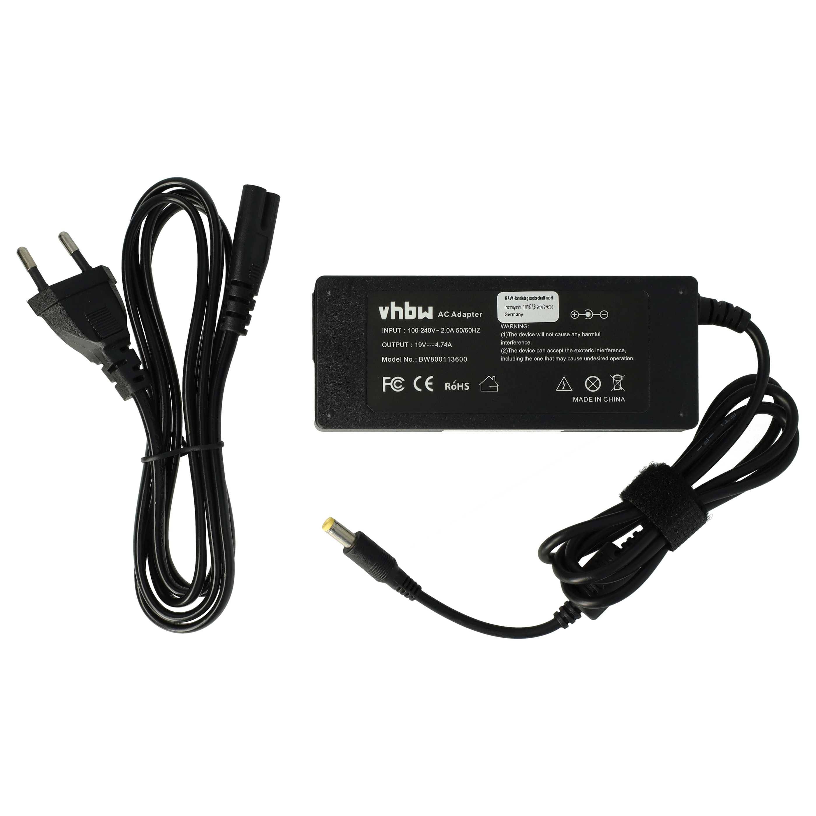 vhbw Netzteil kompatibel mit Acer Ferrari 3400, 5000-5832, 3000LMi, 3000, 5000, 4000, 3200, 3000LMiB Notebook, 90 W