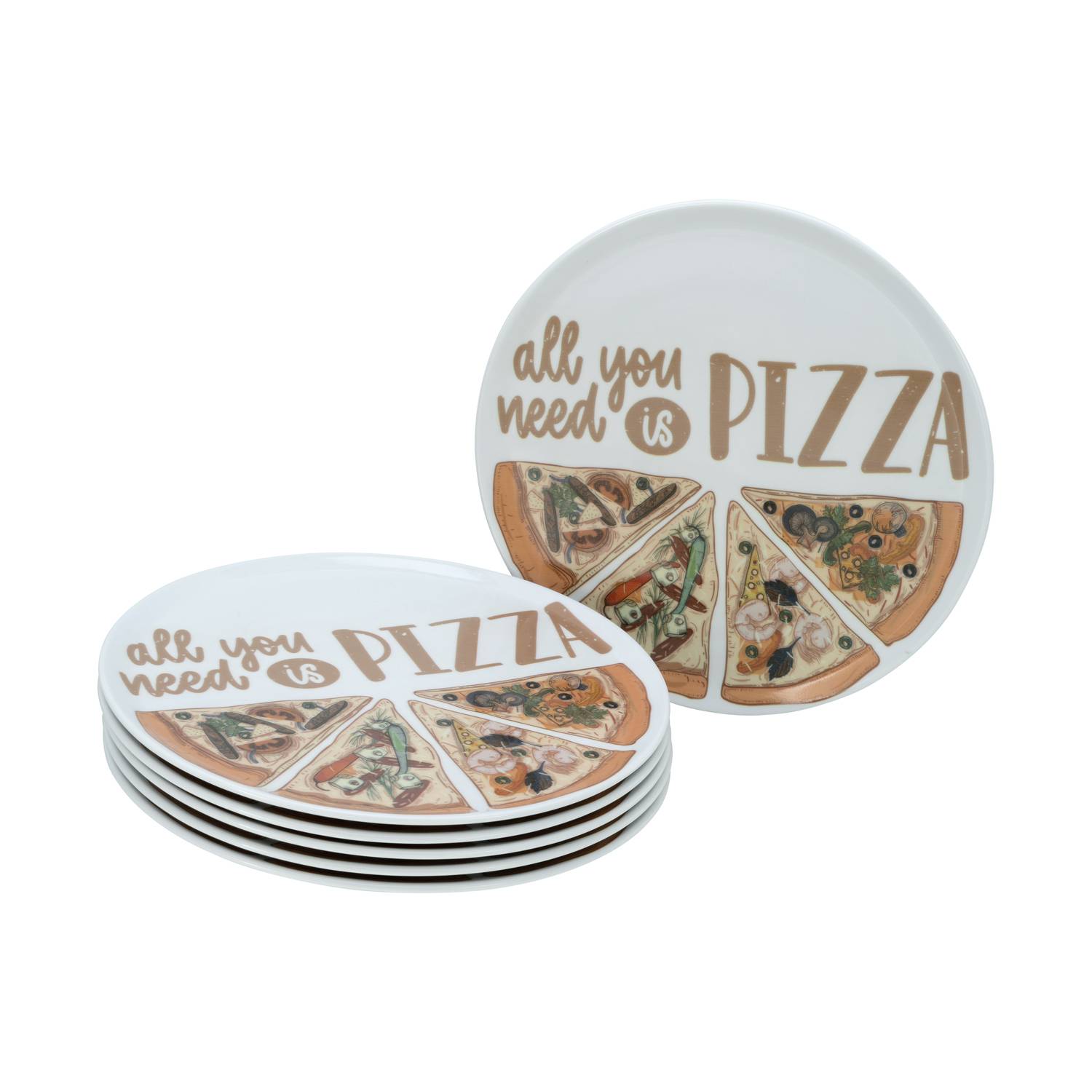 CreaTable 21568 Europa ALL YOU NEED Pizzateller Porzellan Ø 33 cm, mehrfarbig, 6-teilig (1 Set)