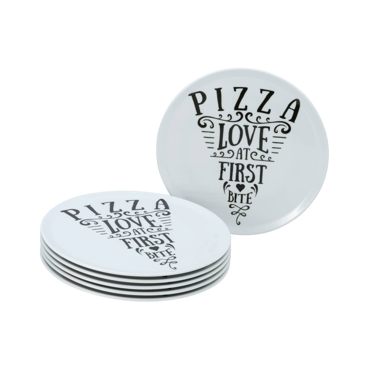 CreaTable 21569 Europa IN LOVE Pizzateller Porzellan Ø 33 cm, weiß/schwarz, 6-teilig (1 Set)