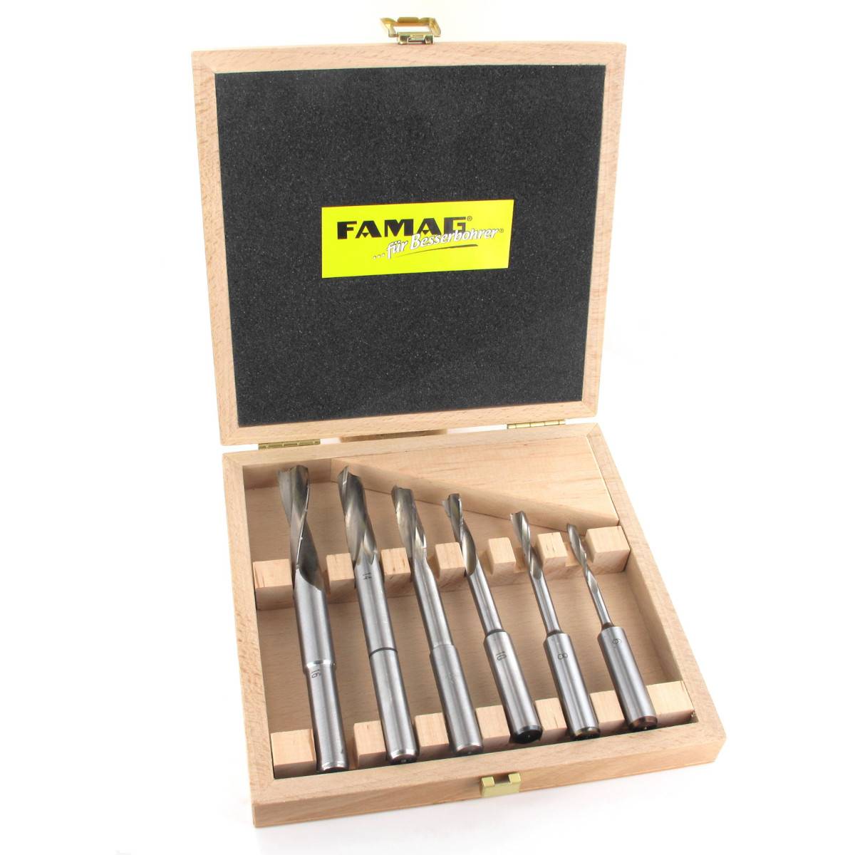 Famag Langlochfräsbohrer mit Spiralnut, 6 - teiliger Satz im Holzkasten 1607.606