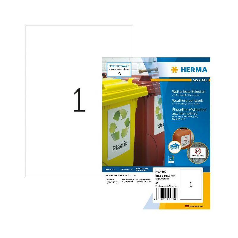 HERMA Inkjet Folien-Etiketten, 210 x 297 mm, weiß
