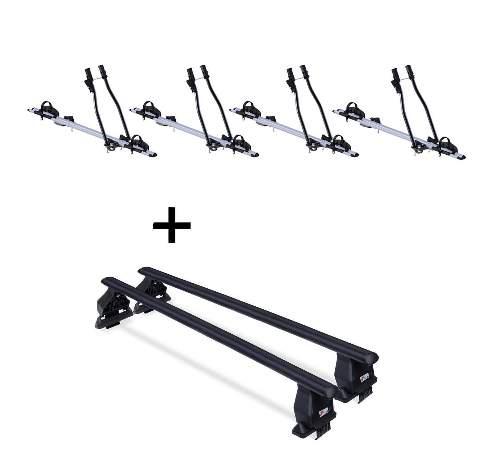 4x Fahrradträger SAGITTAR + Dachträger Menabo Tema Stahl kompatibel mit für Seat Ibiza 3/5Türer 2002-2008