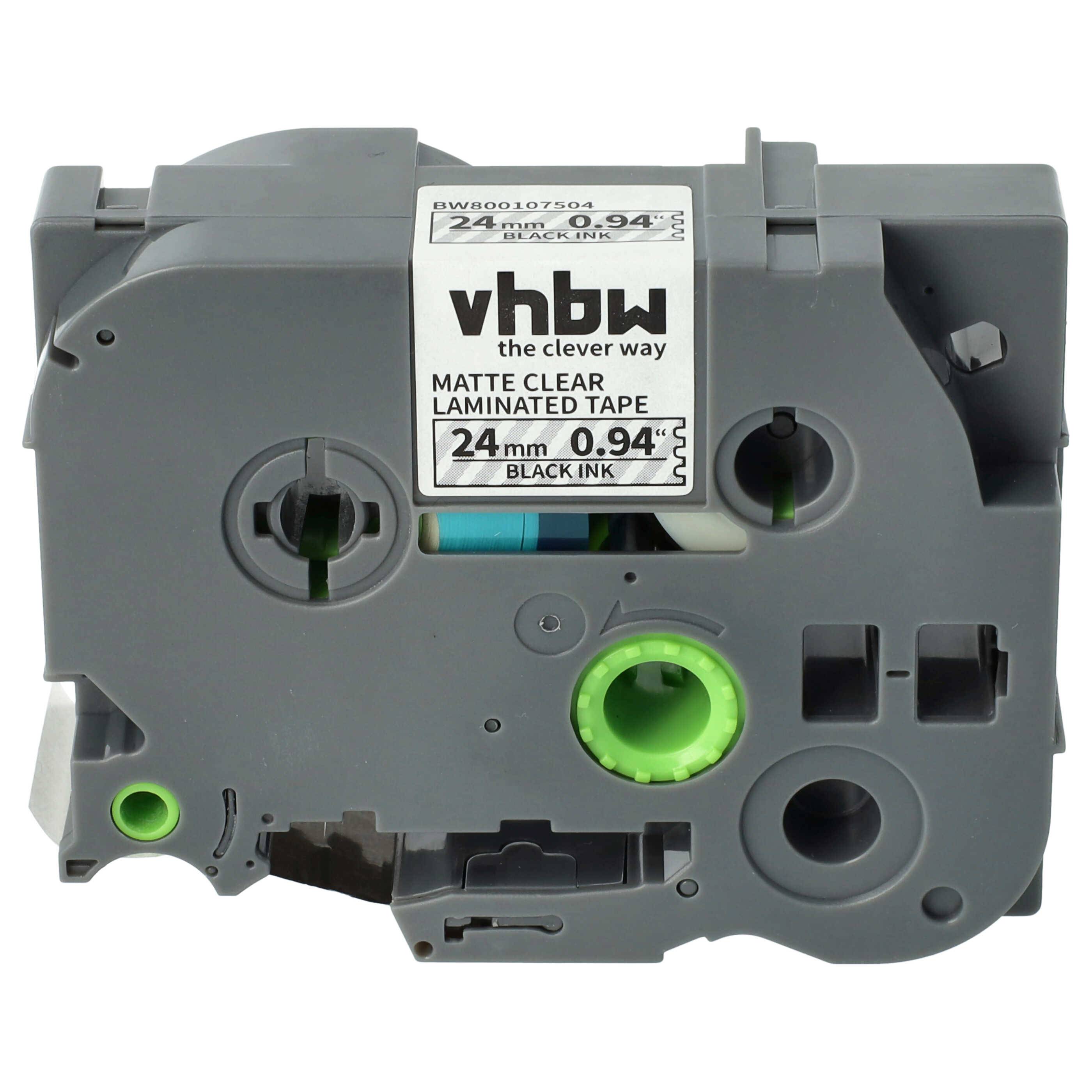vhbw Schriftband-Kassette kompatibel mit Brother PT H 500 Li, P 700, E 500 VP, H 500 Etiketten-Drucker 8m x 24mm Schwarz auf Matt-Transparent