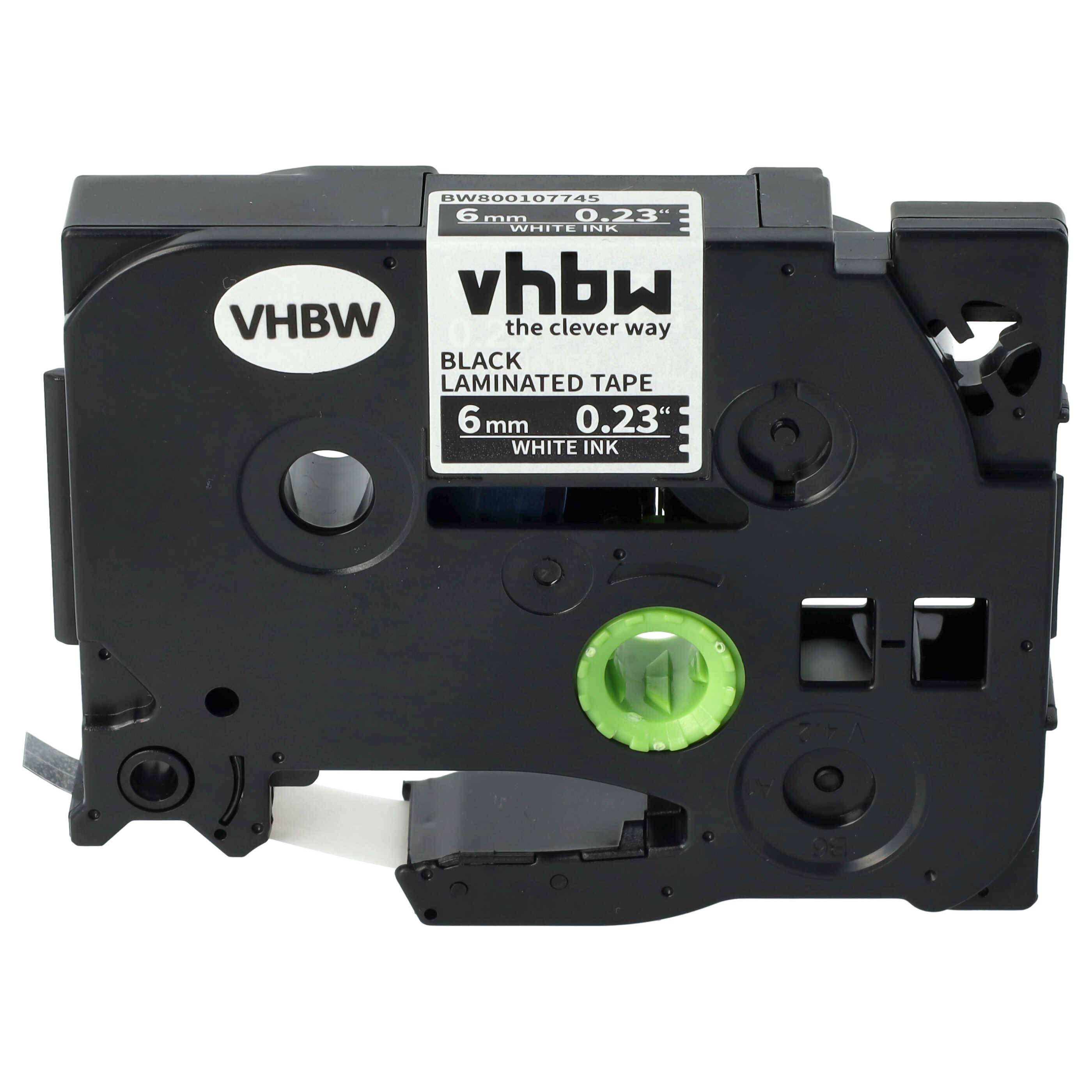 vhbw Schriftband-Kassette kompatibel mit Brother PT H100R, P700 Etiketten-Drucker 8m x 6mm Weiß auf Schwarz