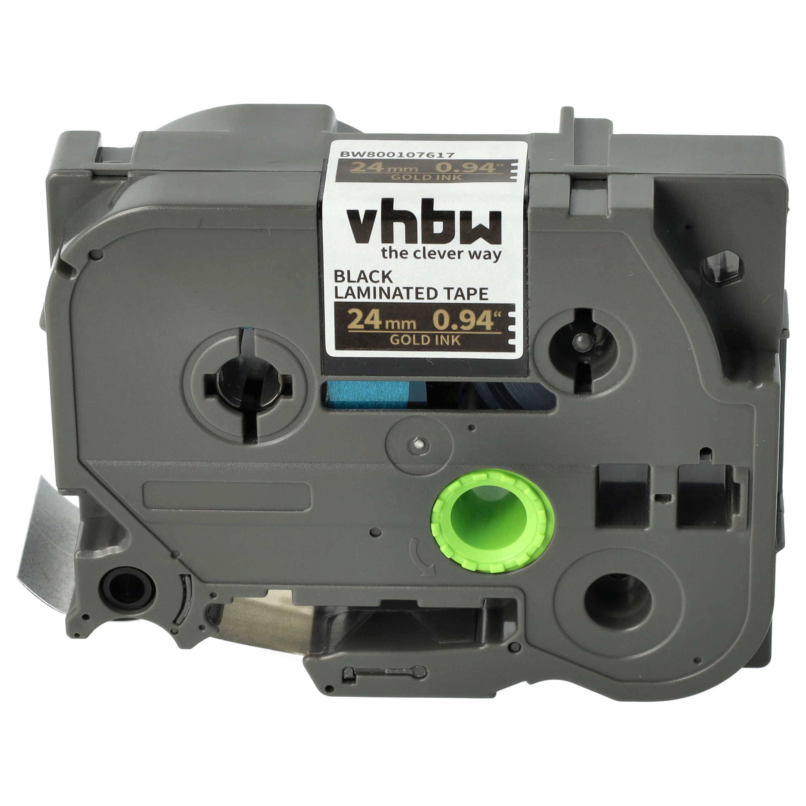 vhbw Schriftband-Kassette kompatibel mit Brother PT H 500 Li, P 700, RL 700 S Etiketten-Drucker 8m x 24mm Gold auf Schwarz