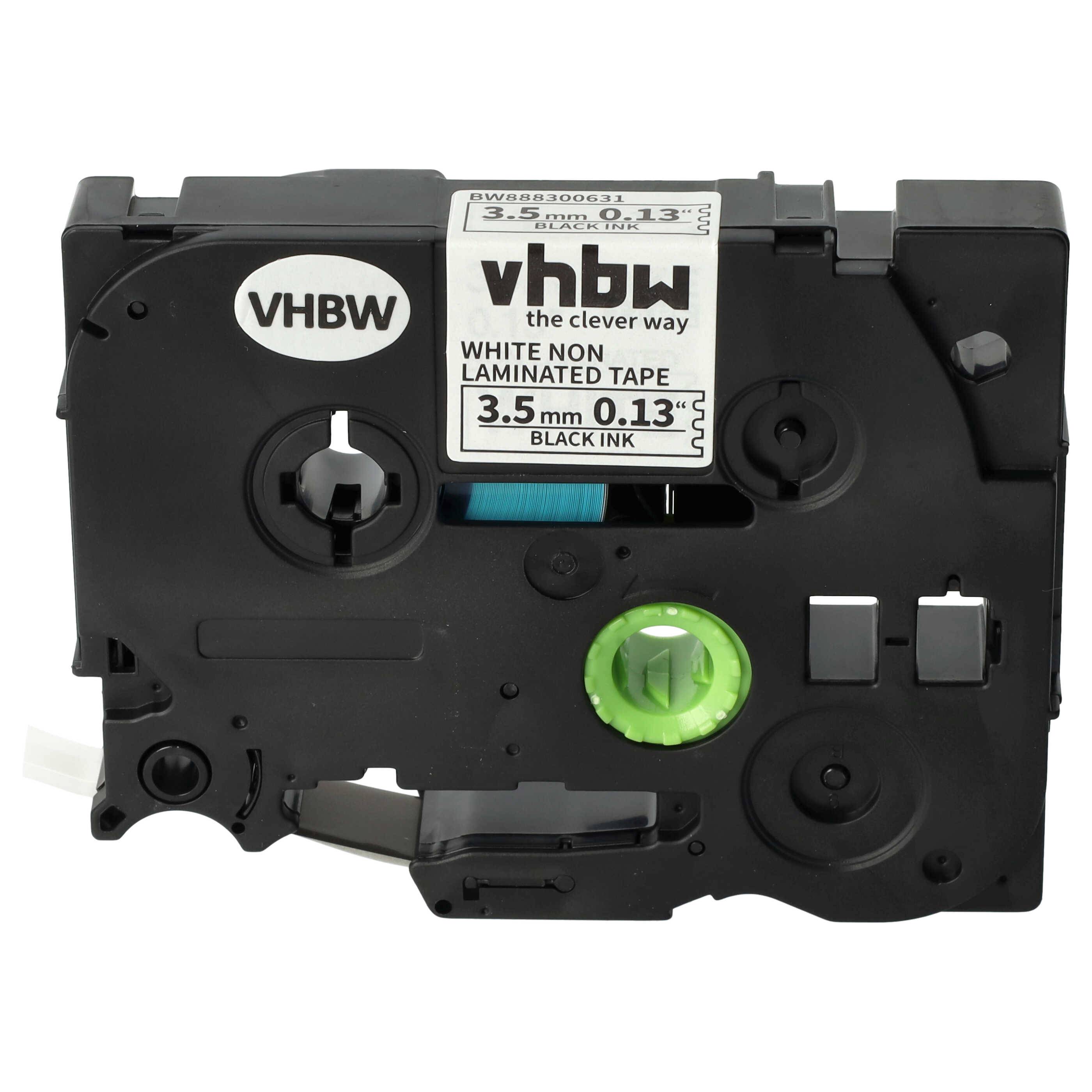 vhbw Schriftband-Kassette kompatibel mit Brother PT D410, D200BWV, D450VP, D210, D400, D400VP, D410VP Etiketten-Drucker 8m x 3,5mm Schwarz auf Weiß