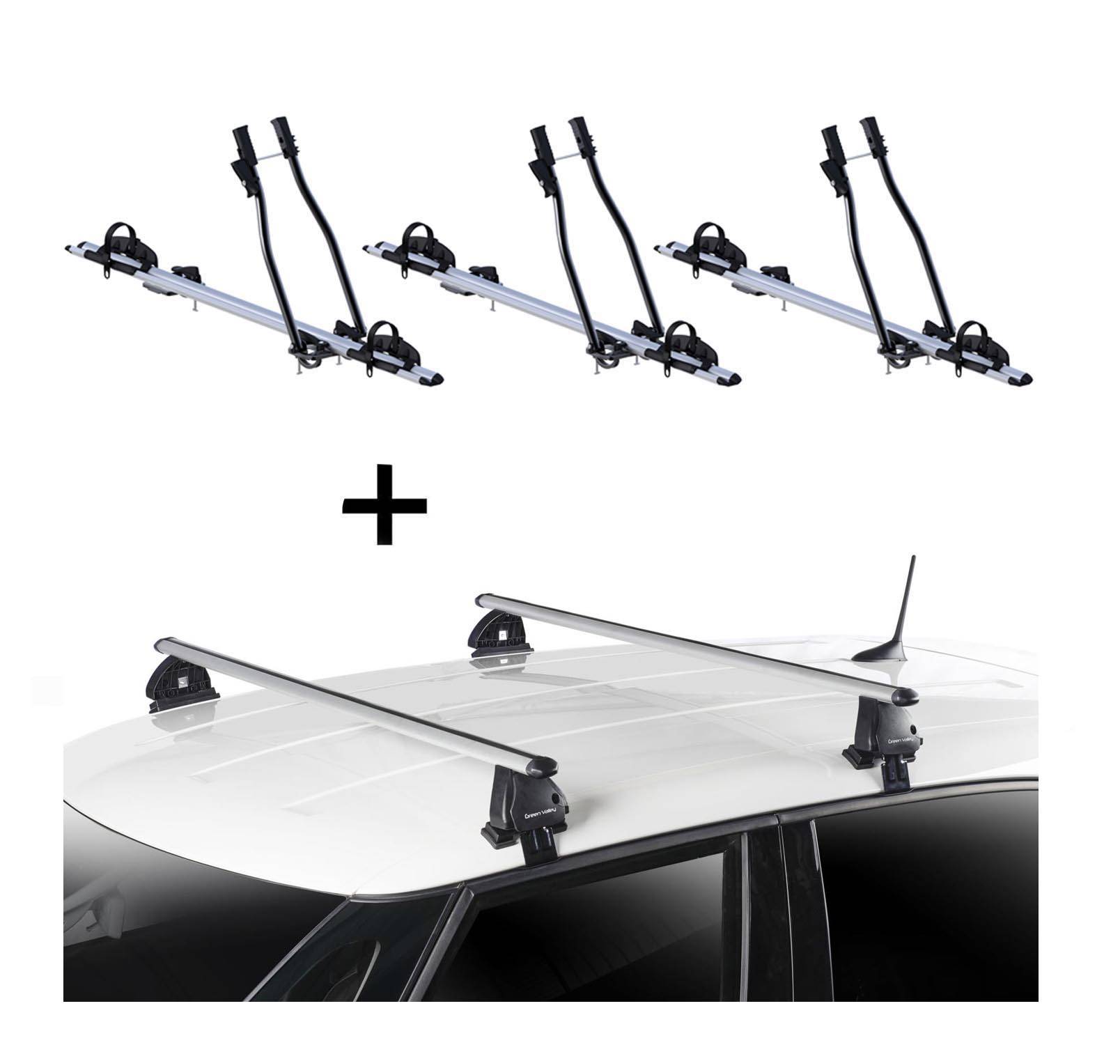 3x Fahrradträger SAGITTAR + Dachträger VDP EVO ALU kompatibel mit für Peugeot 405 4 Türer 1987-1996